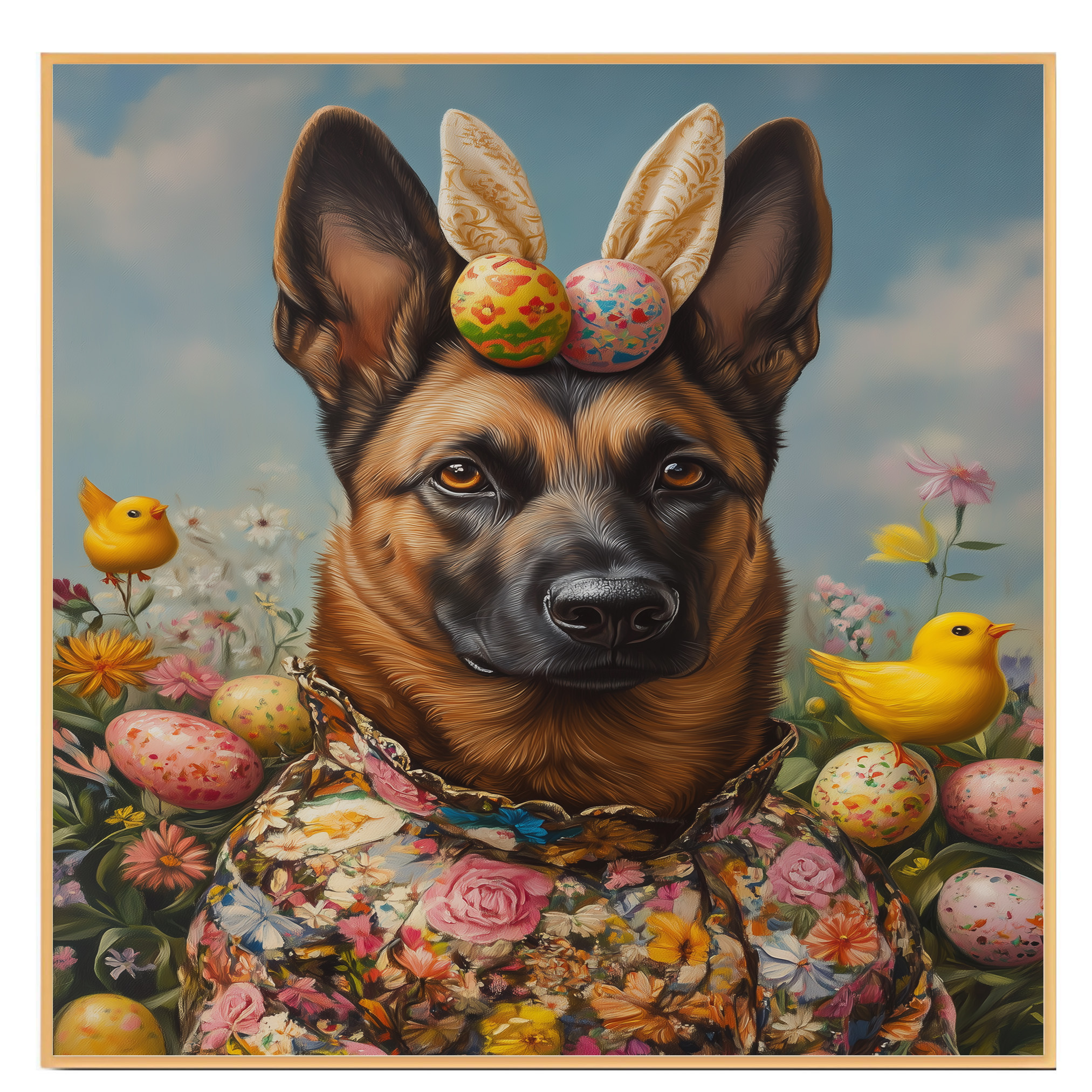 Frühlingsanhänger: Belgischer Malinois auf flach gerollter, gerahmter oder gewickelter Leinwand - Bild 7 von 9