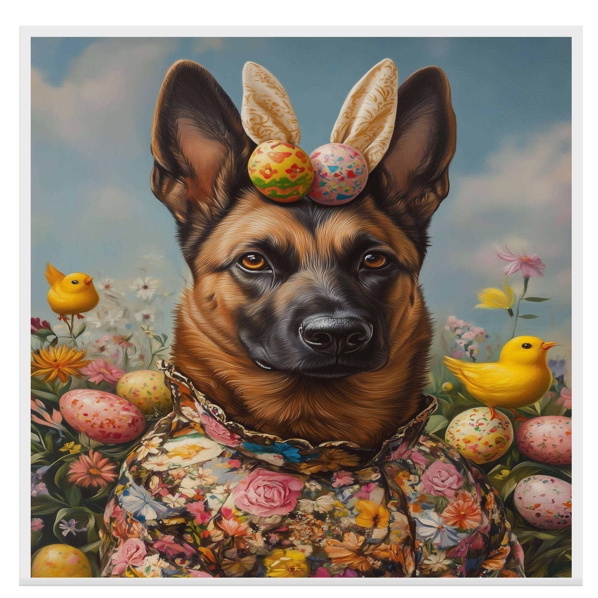 Frühlingsanhänger: Belgischer Malinois auf flach gerollter, gerahmter oder gewickelter Leinwand - Bild 6 von 9