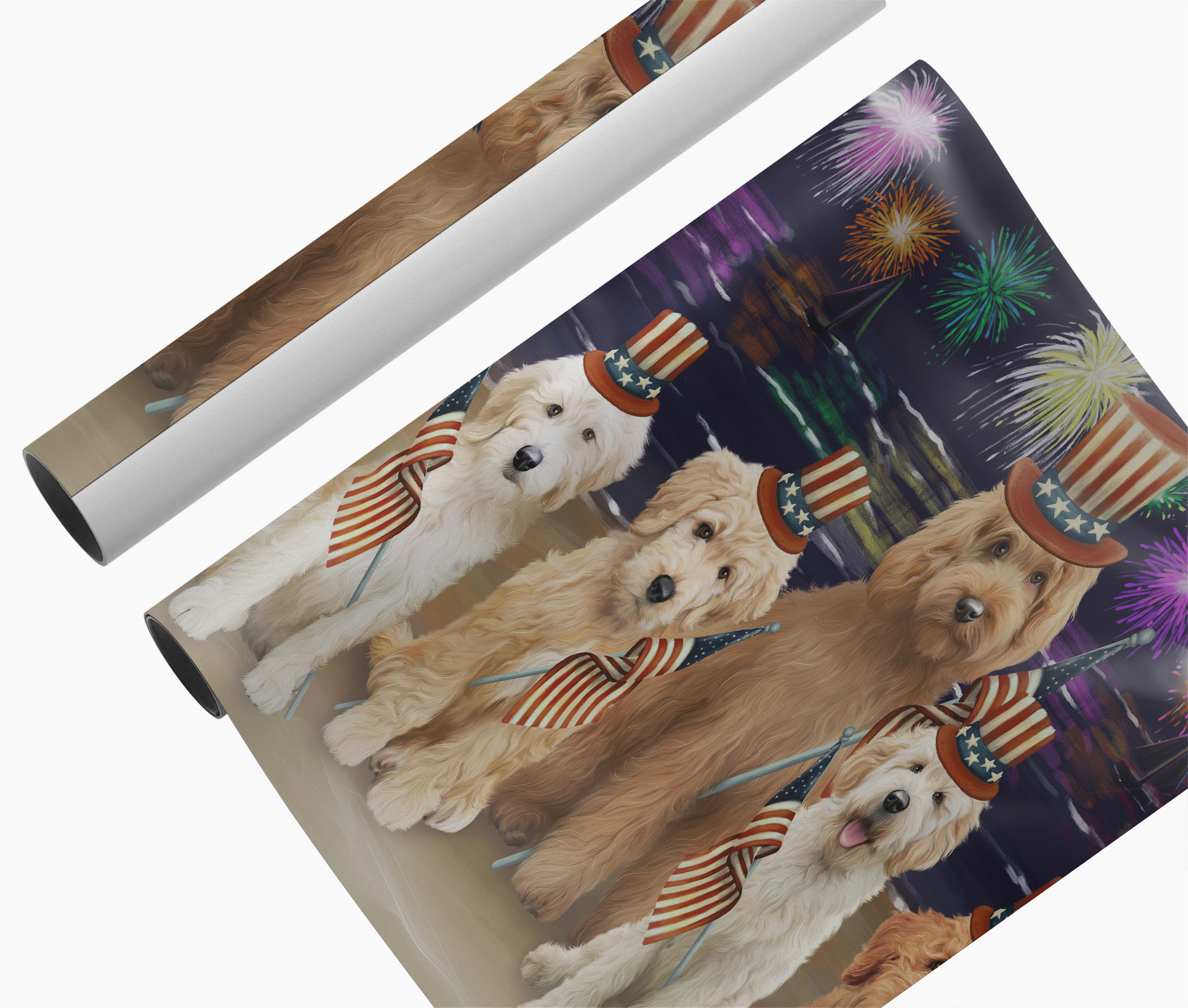 Goldendoodle Dog Canvas Wall Art Gift Patriotic American Flag 4th of July Décor