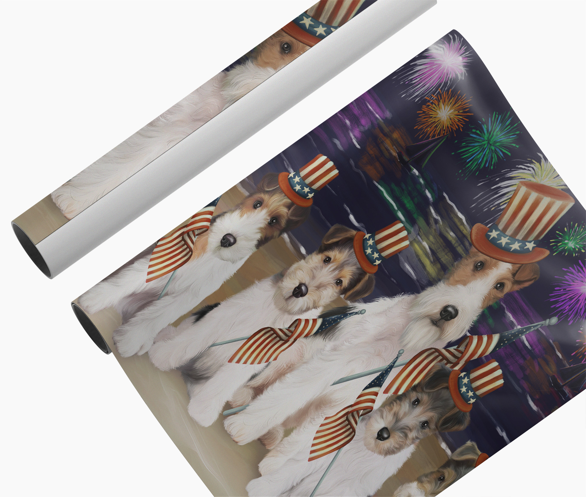 Wire Fox Terrier Dogs Canvas Wall Art Gift Patriotic American 4th of July Décor