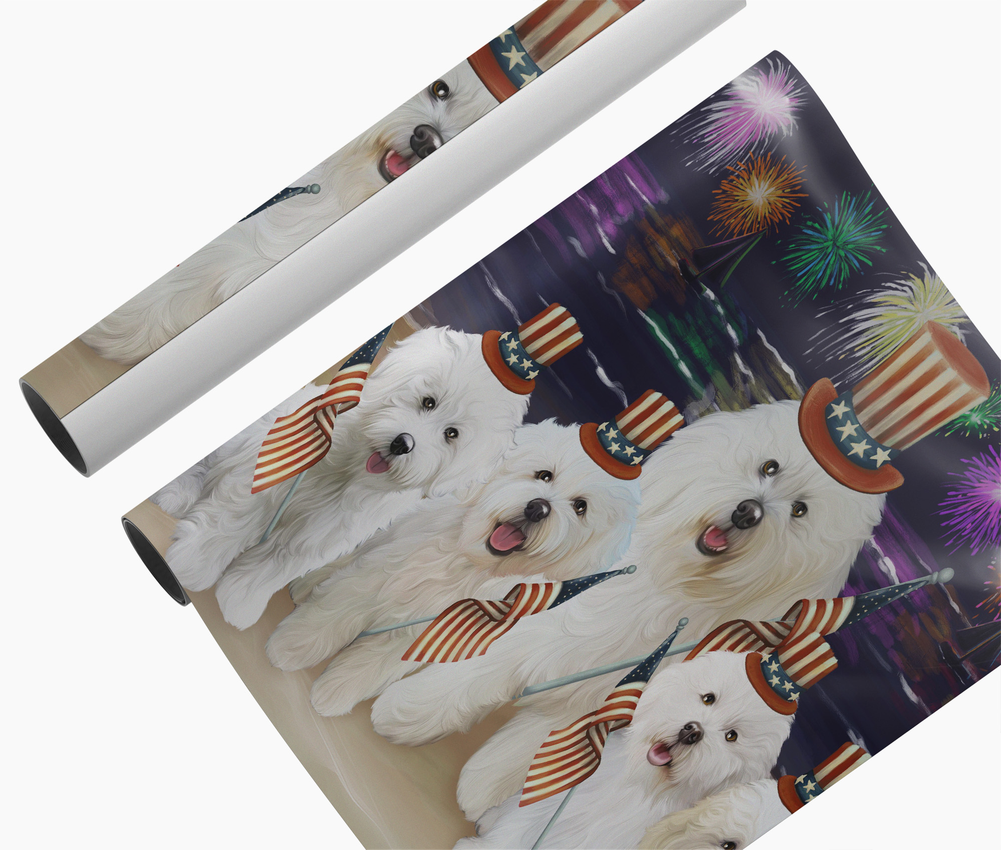 Bichon Frise Dog Canvas Wall Art Gift Patriotic American Flag 4th of July Décor
