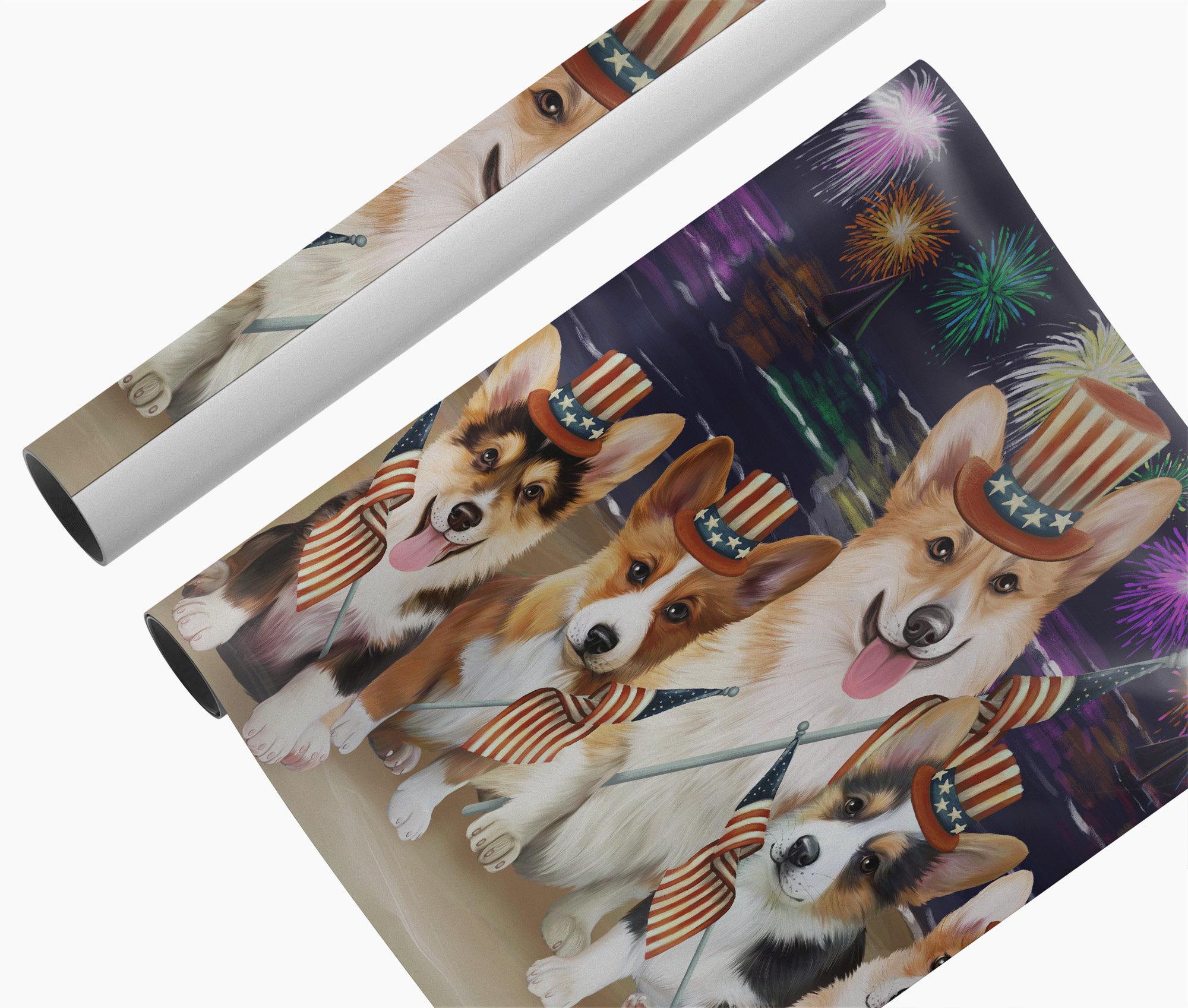 Corgi Dog Patriotic Canvas Wall Art 4th July Decoration Gifts for Living Room