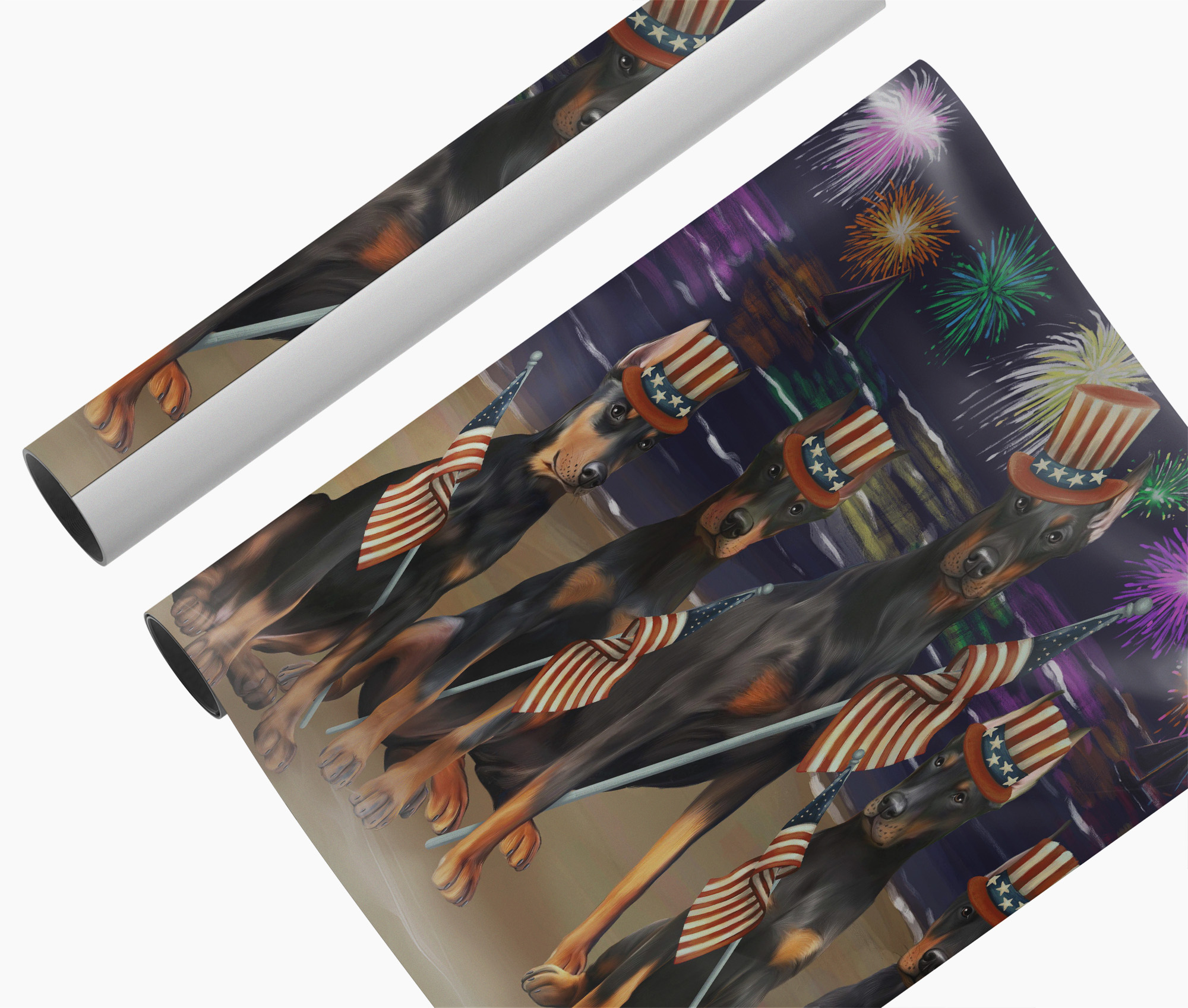 Doberman Dogs Canvas Wall Art Gift Patriotic American Flag 4th of July Décor