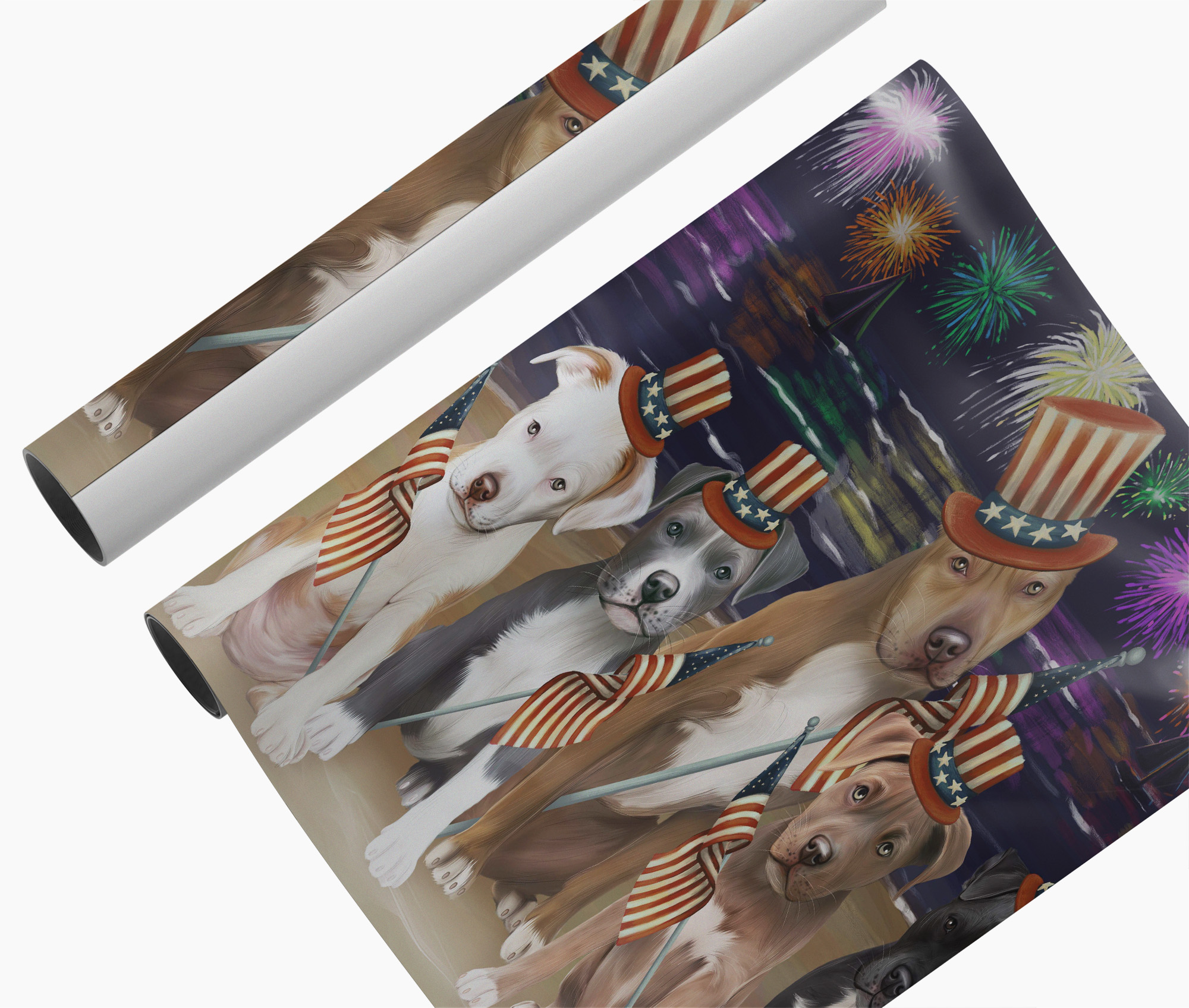 Pitbull Dogs Canvas Wall Art Gift Patriotic American Flag 4th of July Décor