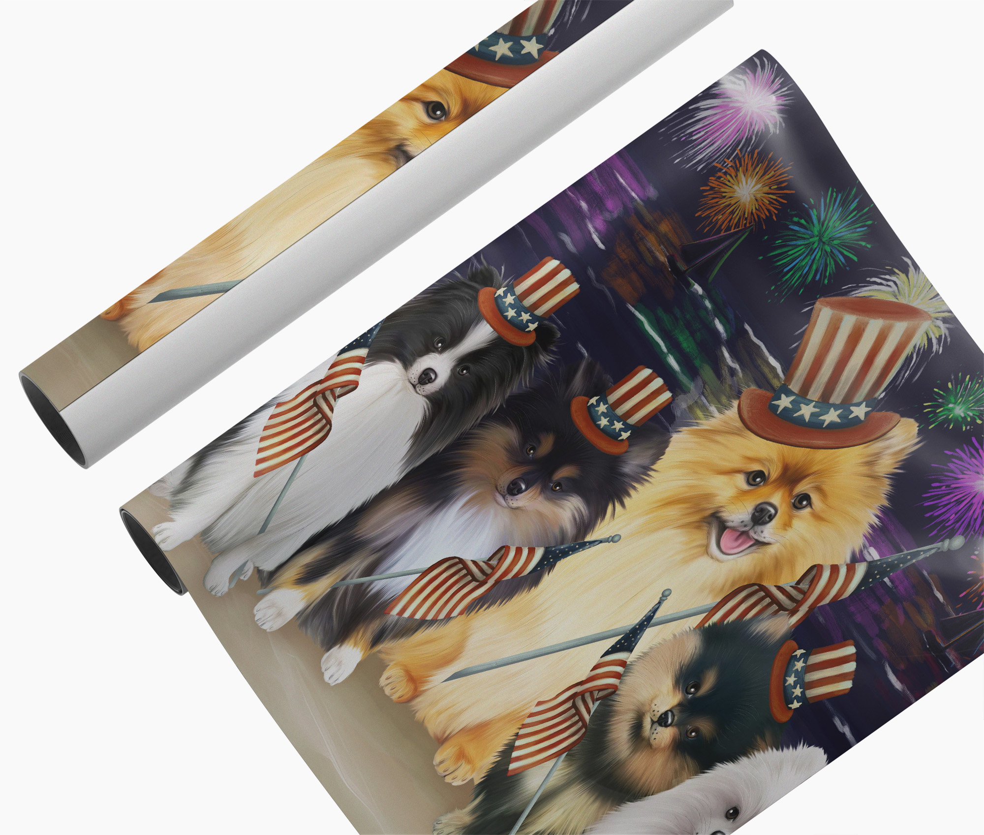 Pomeranian Dogs 4th of July Wall Art Canvas Patriotic American Flag Décor Gifts