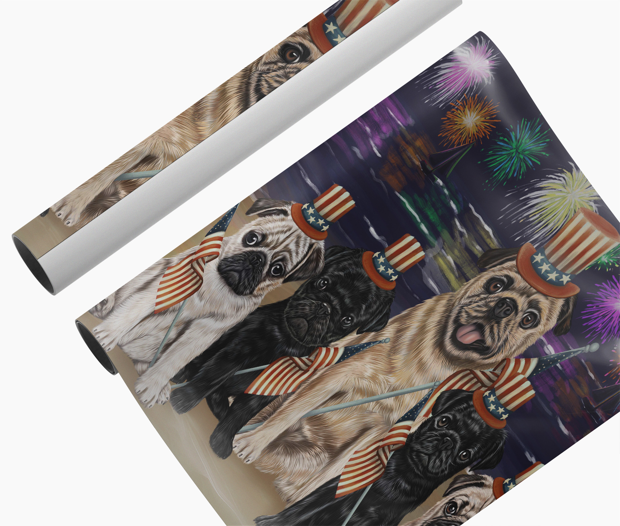 Pug Dogs Patriotic USA Flag Canvas Wall Art 4th of July Independence Day Gifts