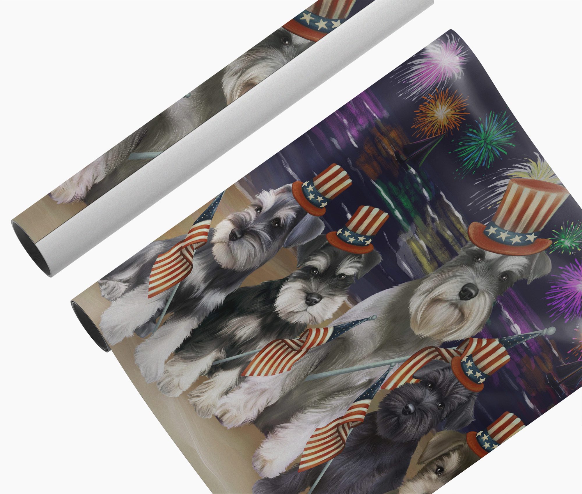 Samoyed Dogs 4th of July Canvas Print Patriotic American Flag Fireworks Wall Art