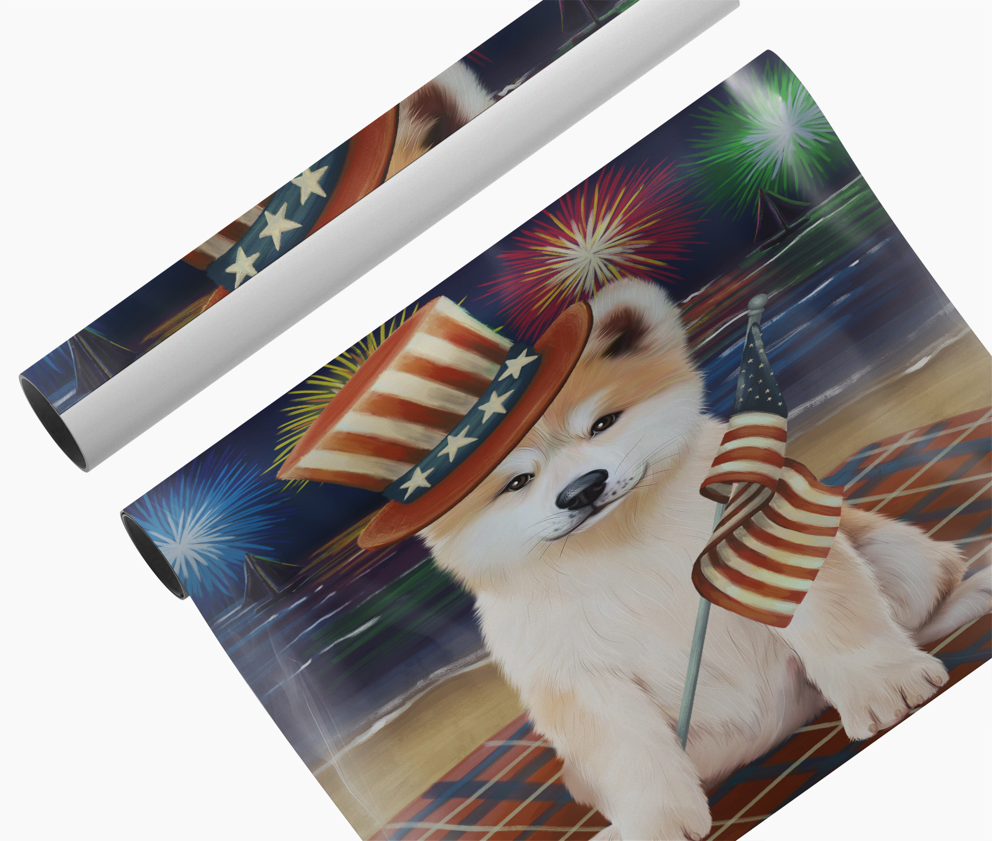 4th of July Fireworks Akita American Flag Dog Wall Art Patriotic Canvas Print