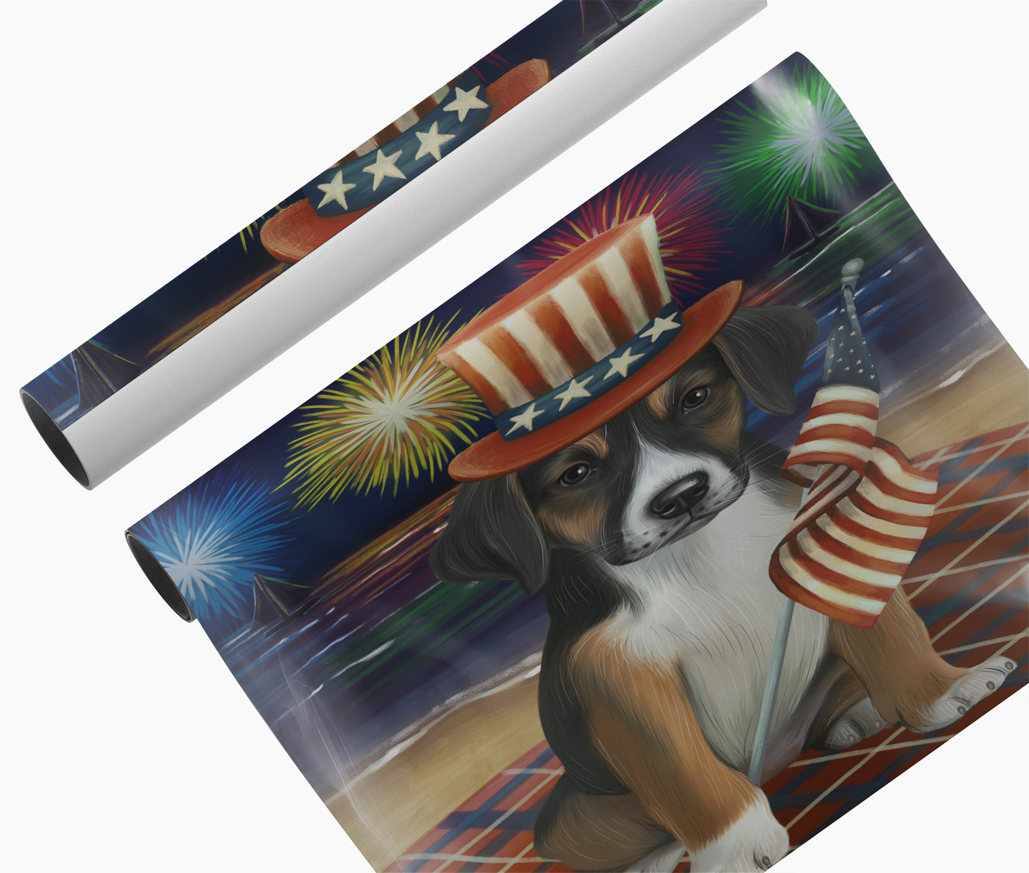 4th of July Fireworks American English Foxhound Dog Canvas for Patriotic Decor