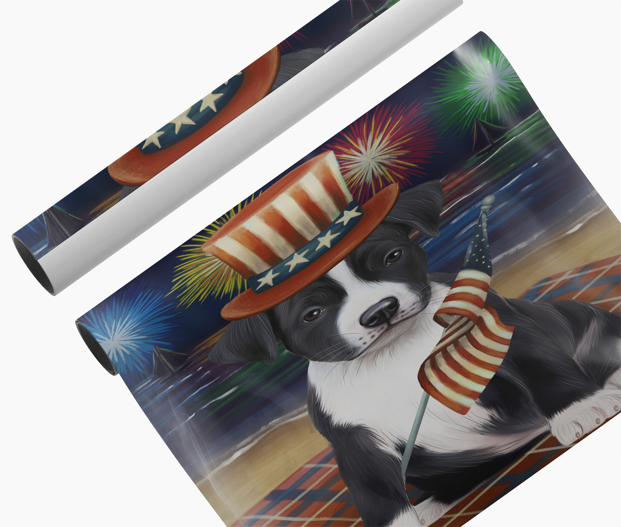 4th July Fireworks American Staffordshire Canvas Gift Patriotic Dog Wall Décor