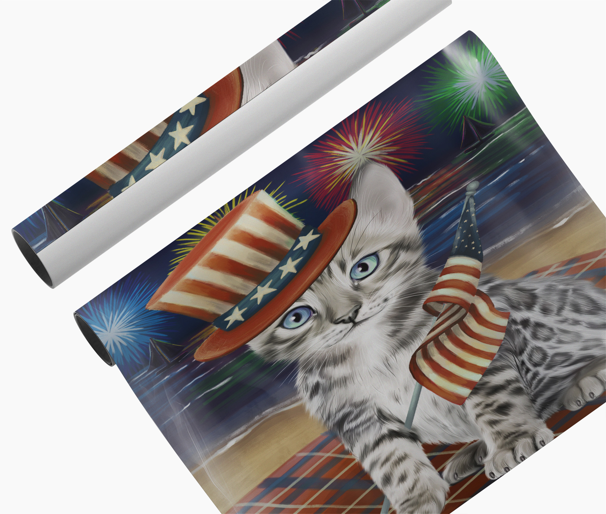 4th of July Fireworks Bengal Cat Canvas Gift Red White Blue Patriotic Wall Décor