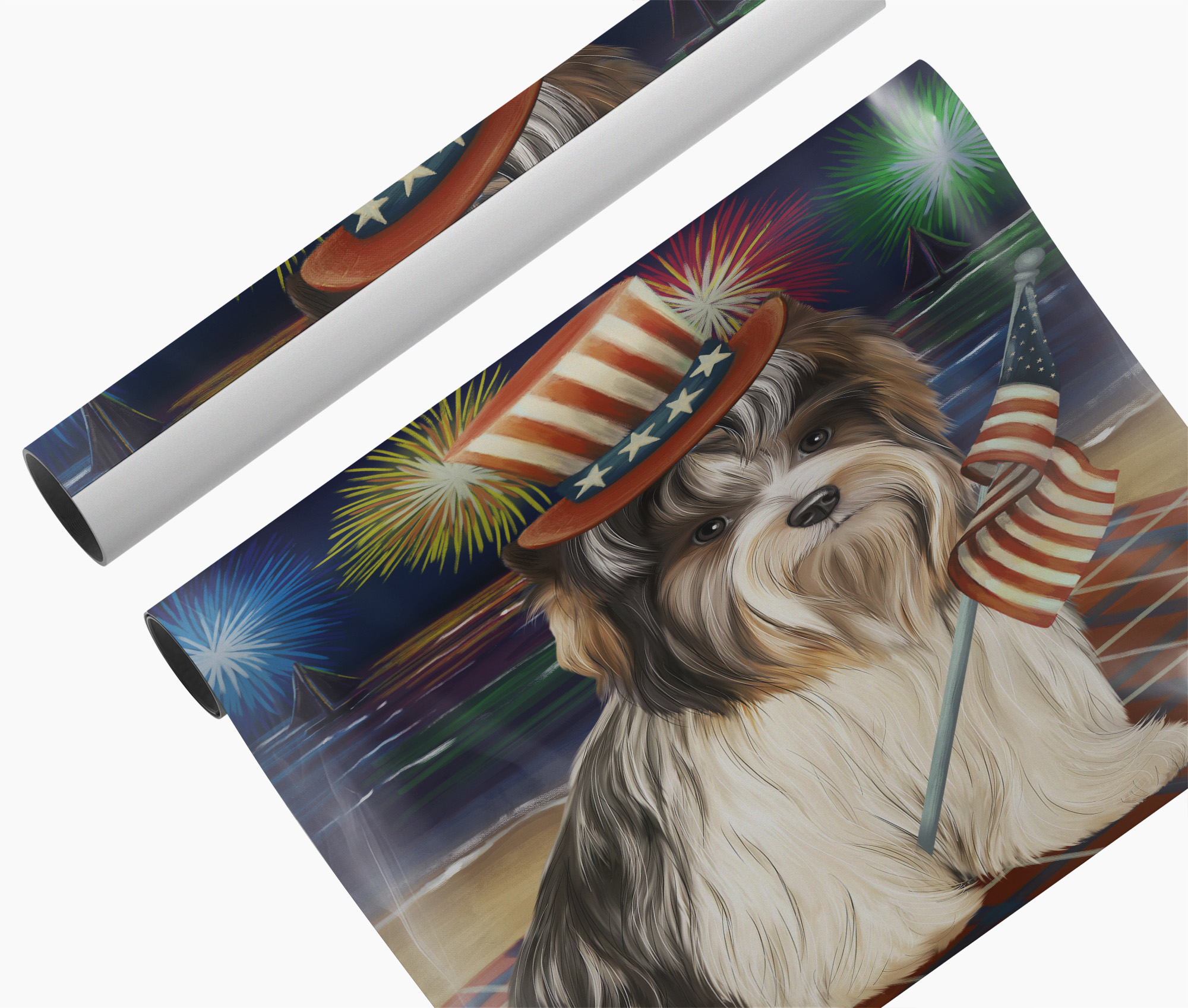 4th July Fireworks Biewer Mom Wall Art Canvas Gift USA Flag Patriotic Dog Décor