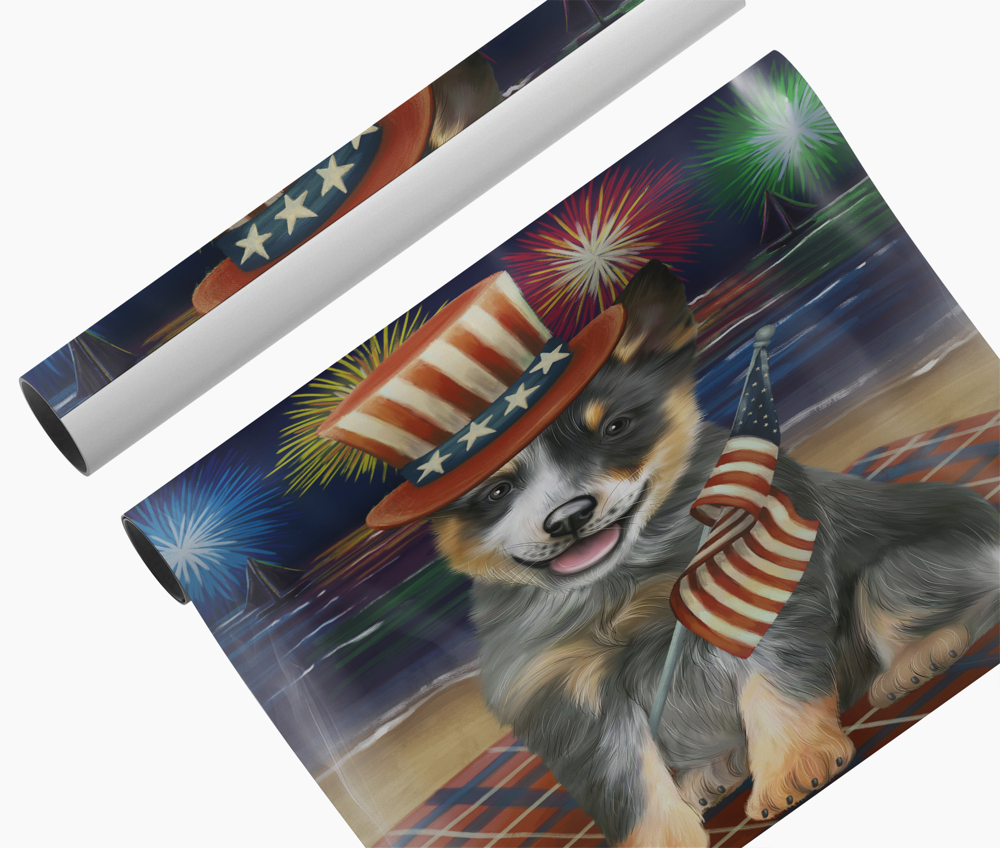Blue Heeler Dog Gift Canvas Print 4th July Fireworks Wall Art Patriotic Décor