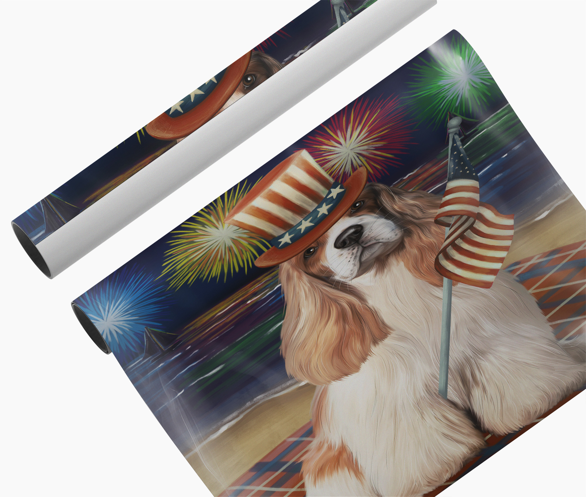 4th of July Fireworks Cocker Spaniel Dog Framed Wall Art Poster Canvas Print