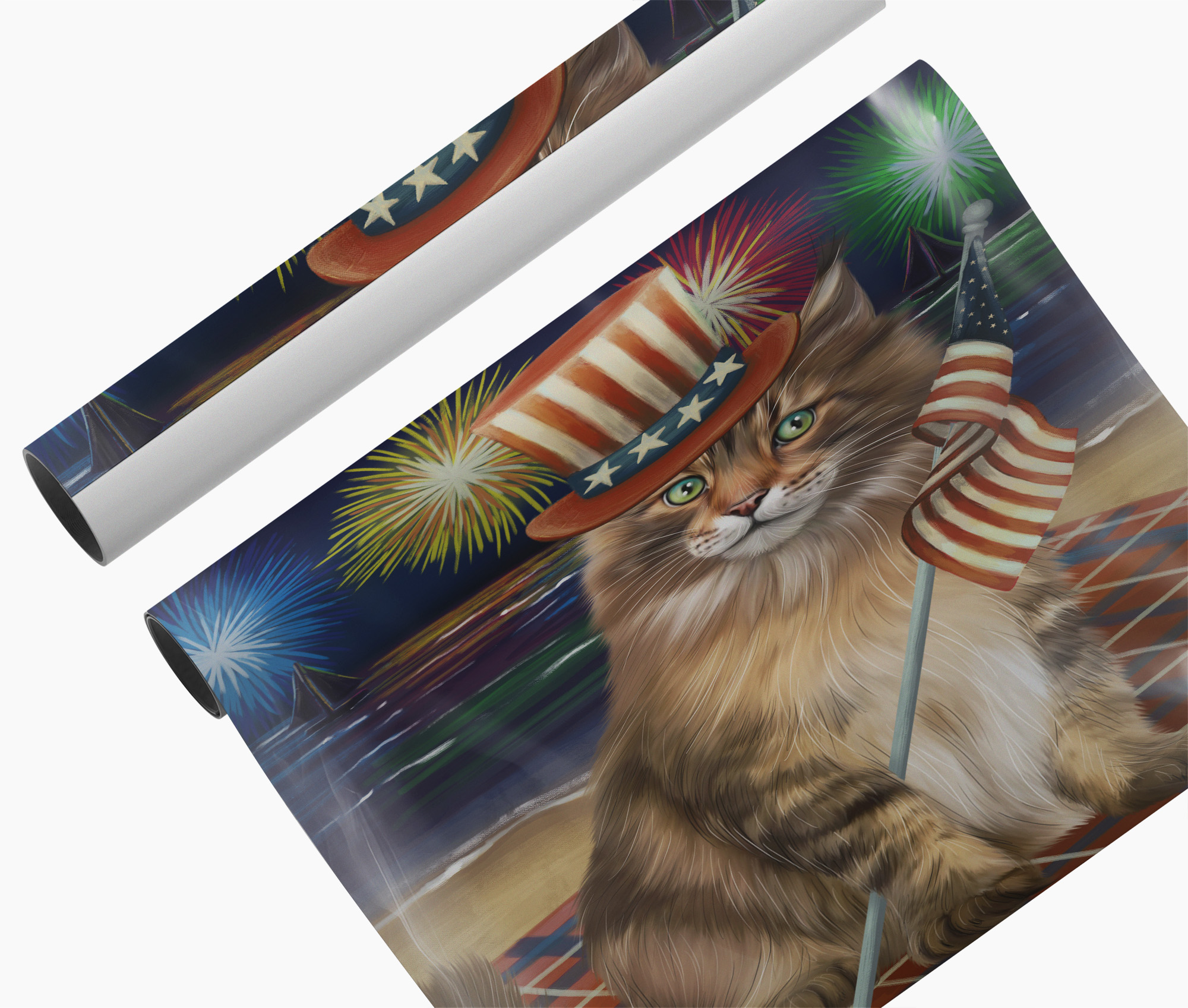4th of July Fireworks Maine Coon Cat Canvas Wall Art Décor Gift for Pet Owner