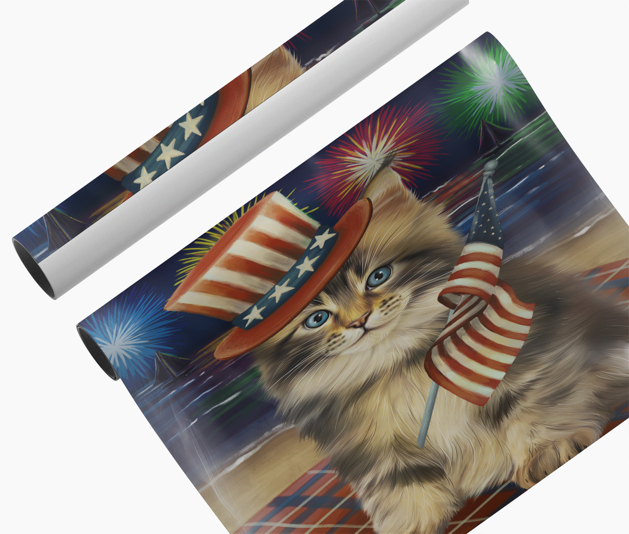 4th of July Fireworks Maine Coon Canvas Wall Art Patriotic Cat Mom Home Decor