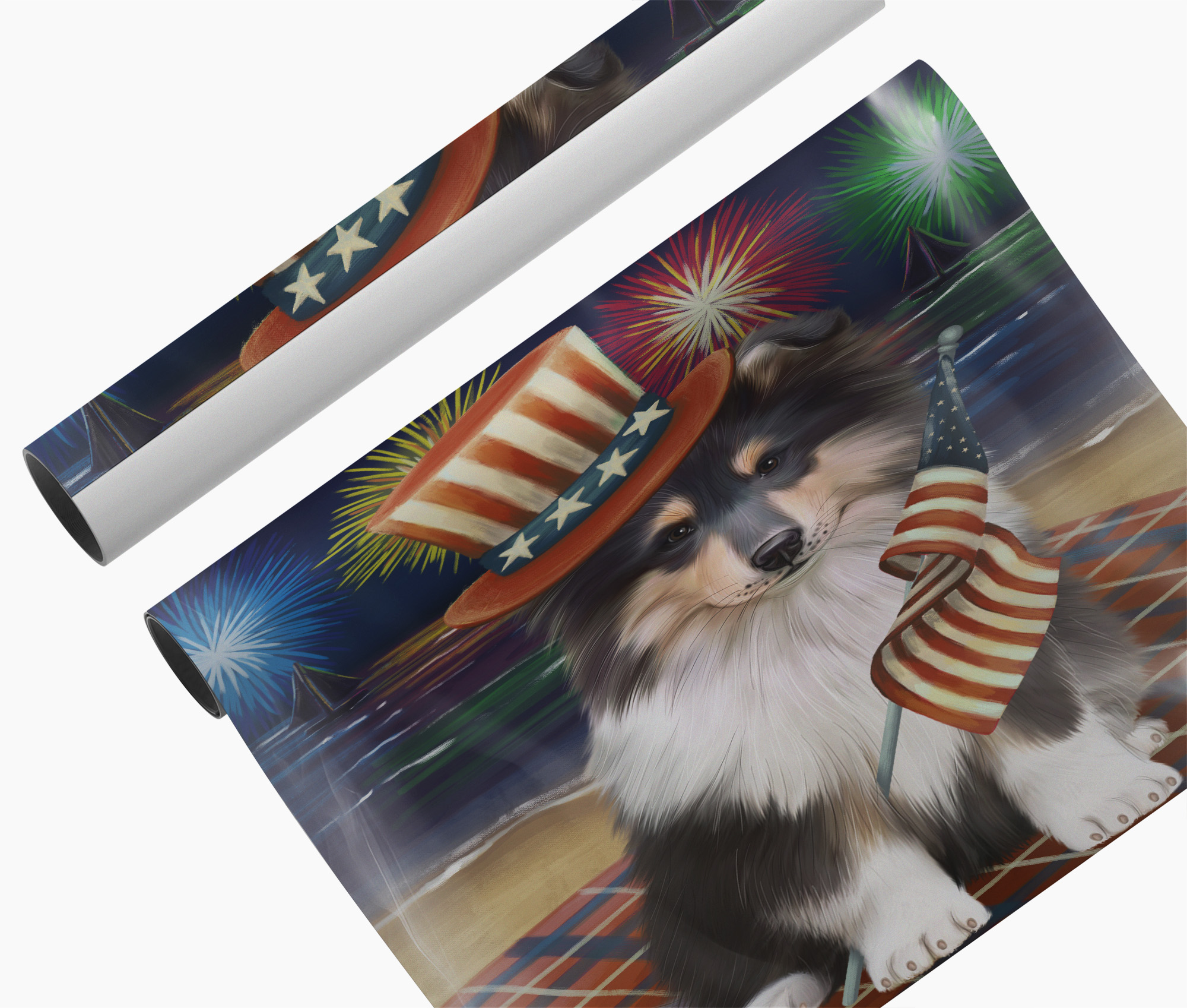 4th of July Fireworks Rough Collie Dog Canvas Wall Art Patriotic American Décor