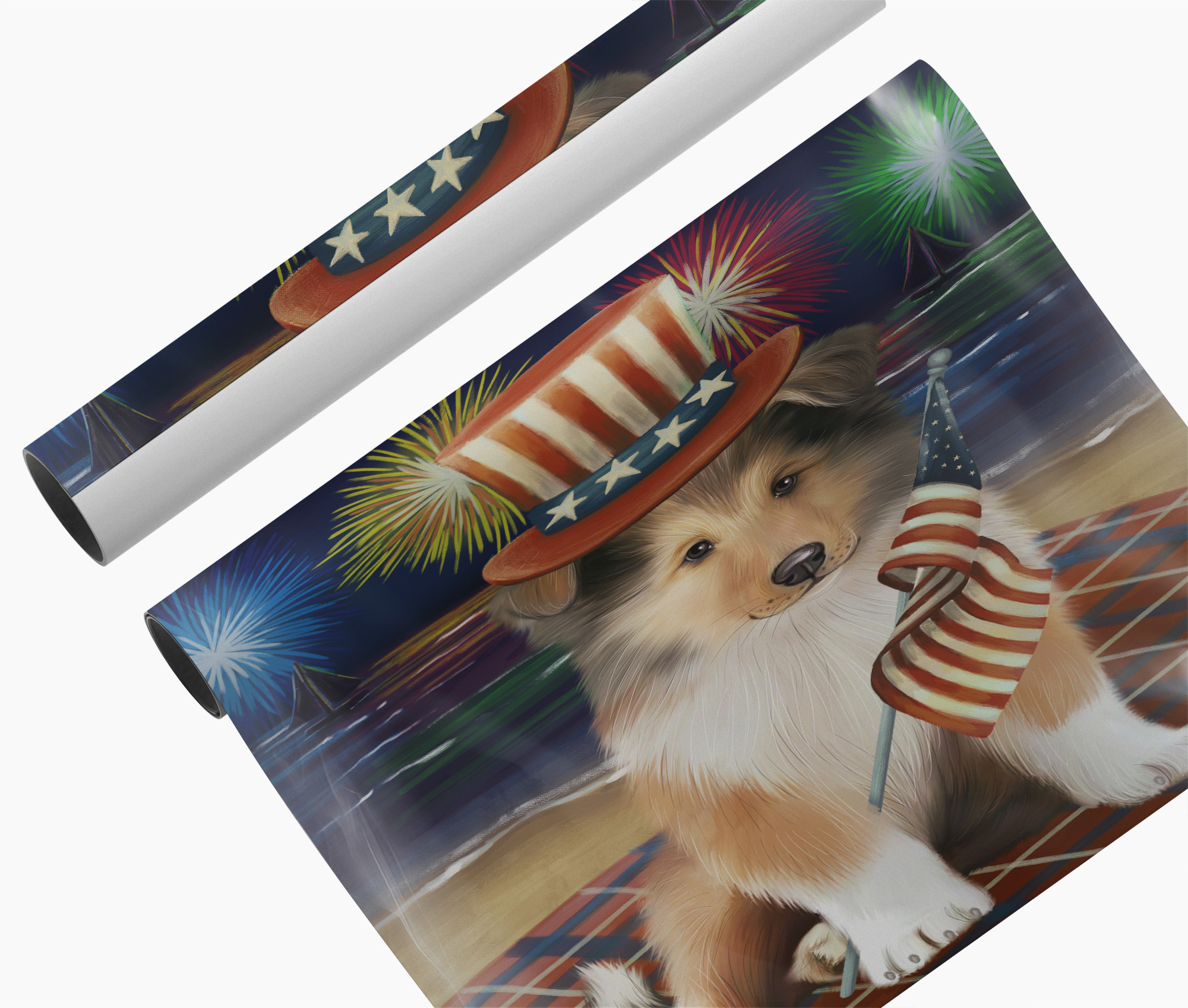 4th of July Fireworks Rough Collie Canvas Art Gift for Her Patriotic Dog Print