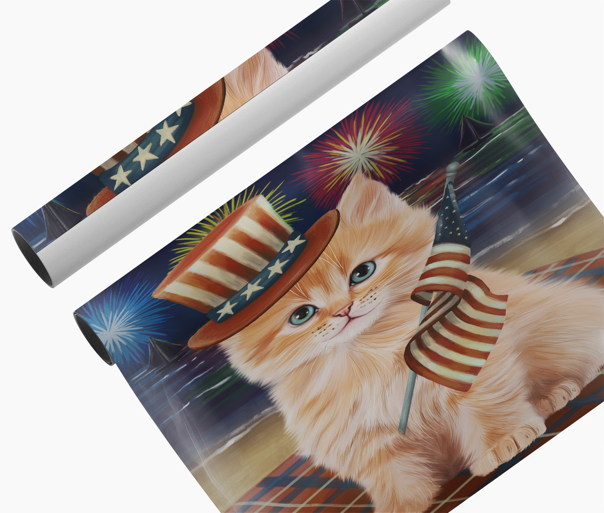 4th of July Fireworks Siberian Kitten American Hat Entryway Canvas Wall Art