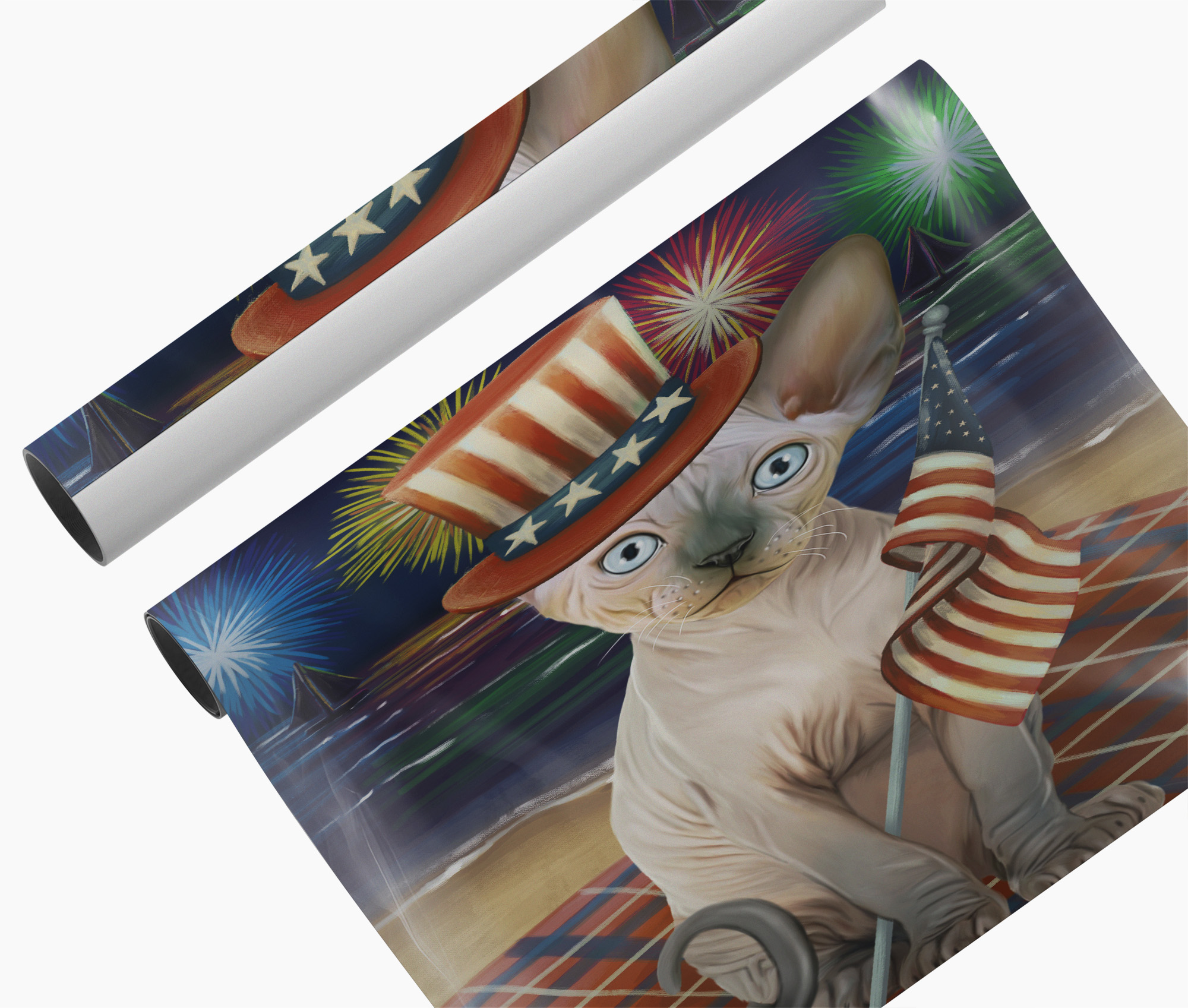 4th of July Fireworks Sphynx Cat Patriotic Wall Art Canvas Cat Lover Home Decor