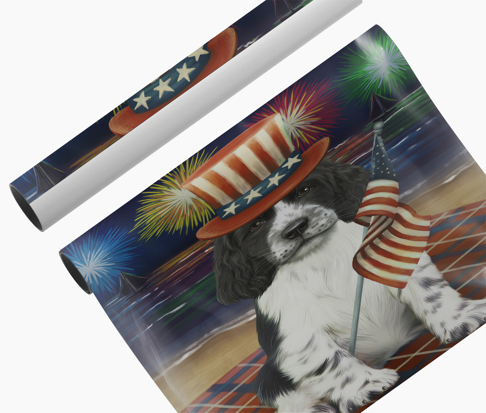 4th of July Fireworks Springer Spaniel Dog Canvas Print Patriotic USA Wall Art