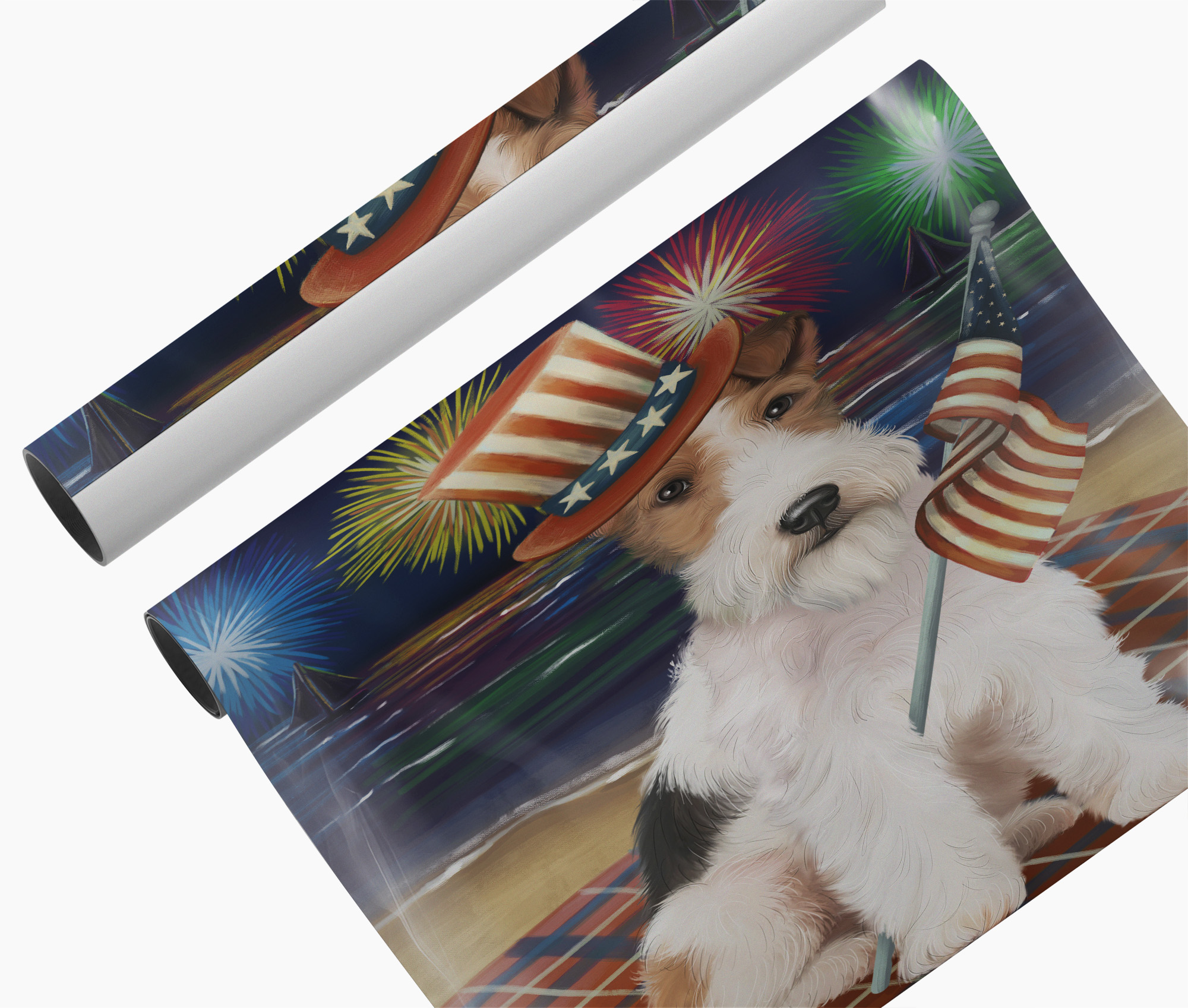 4th July Fireworks Wire Fox Terrier Canvas Wall Art Patriotic Dog Mom Home Décor