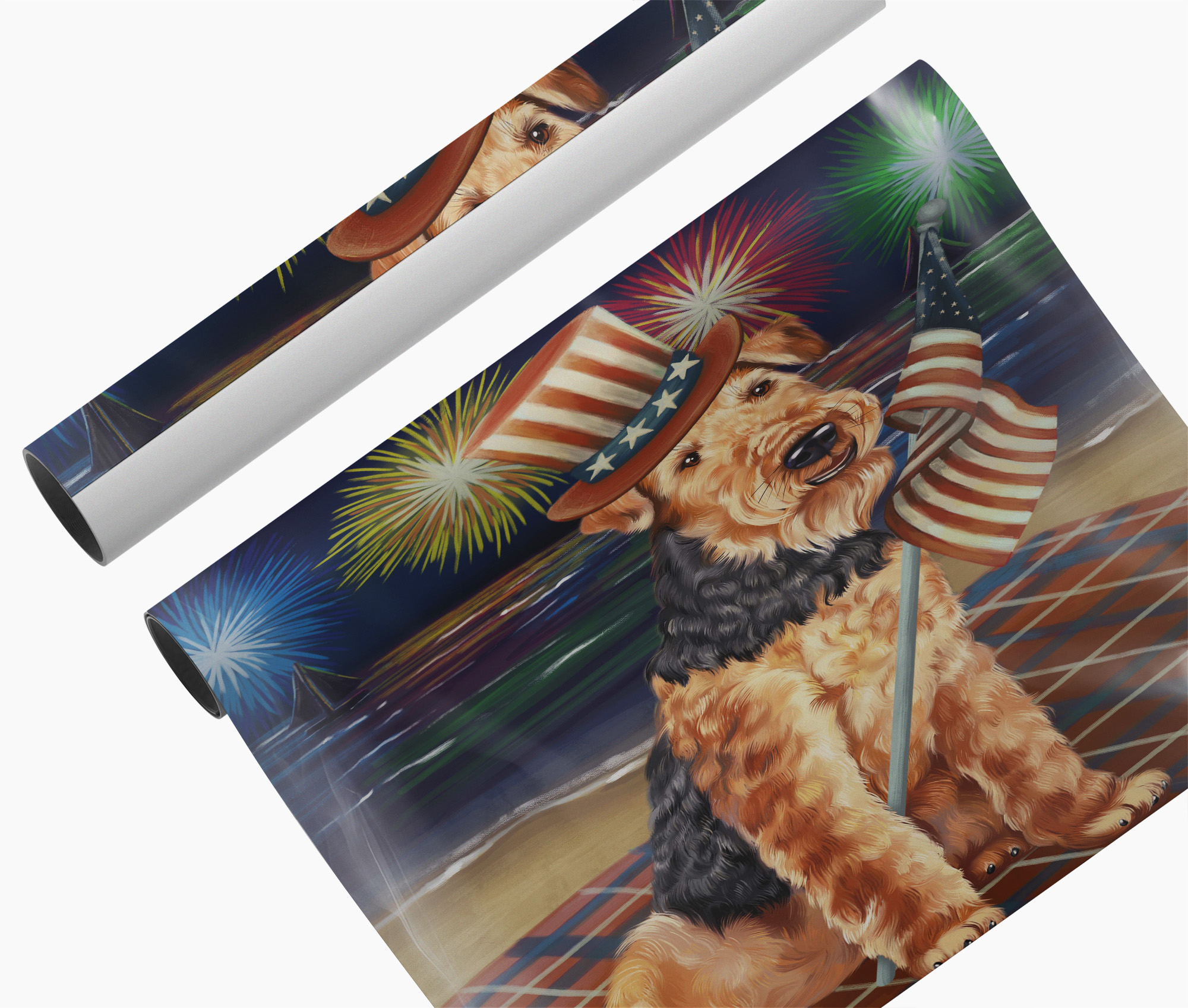 4th of July Fireworks Airedale Dog Canvas Gift for Patriotic Wall Decoration