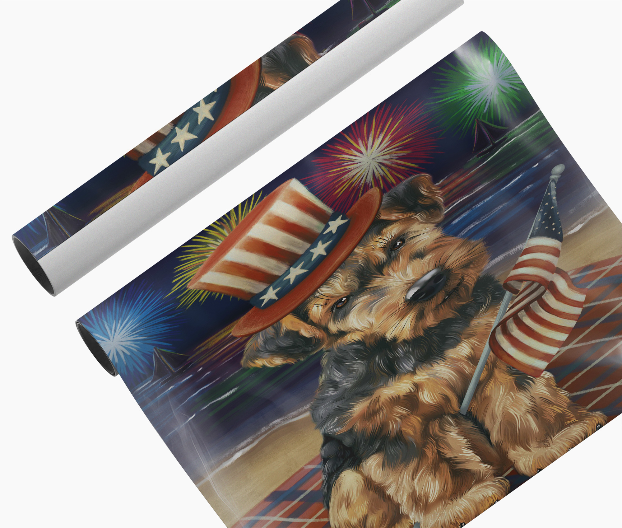 4th of July Fireworks Airedale Dog Canvas Gift for Birthday Patriotic Flag Décor