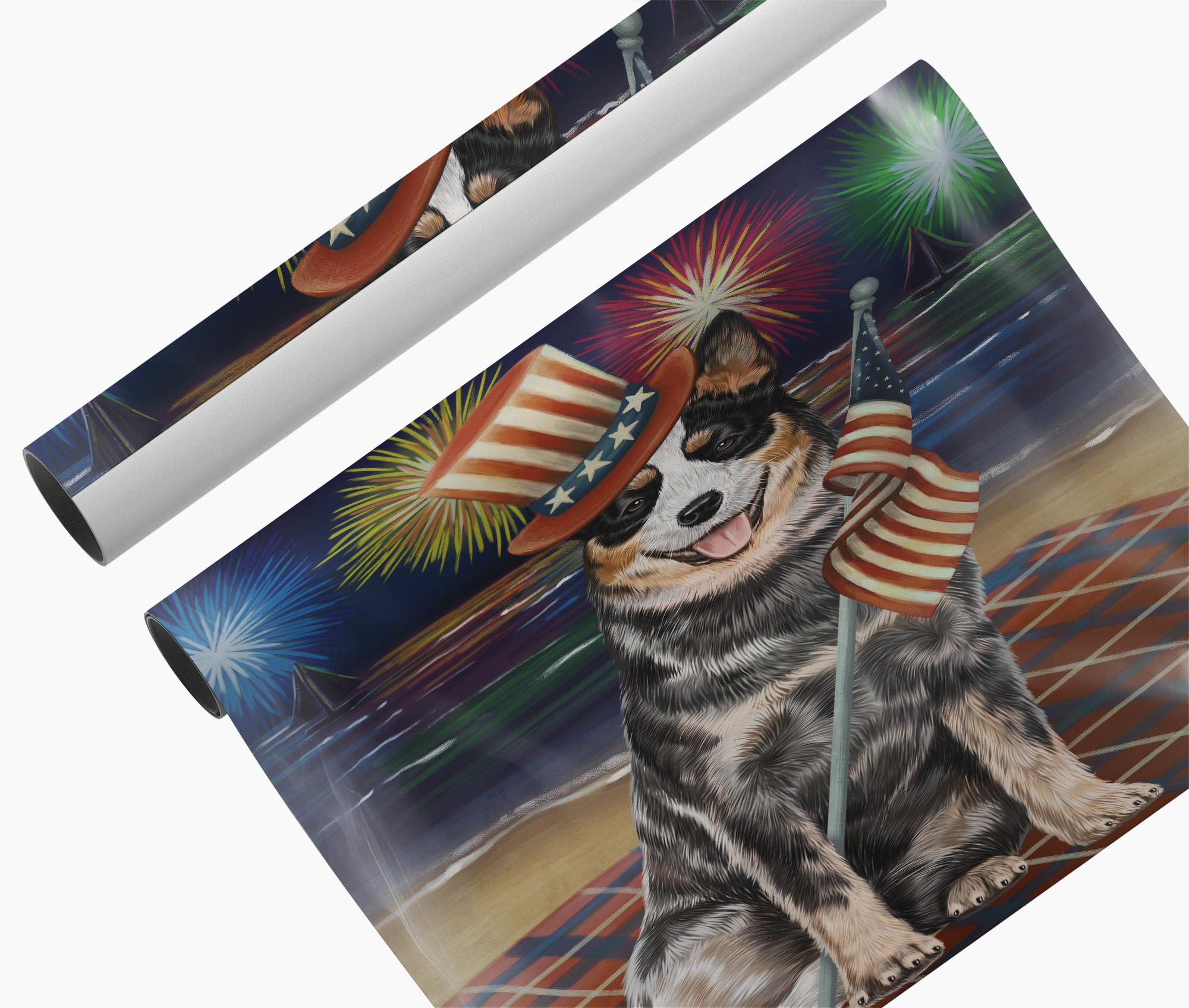 4th of July Fireworks Australian Cattle Canvas Art Patriotic Dog Mom Home Decor