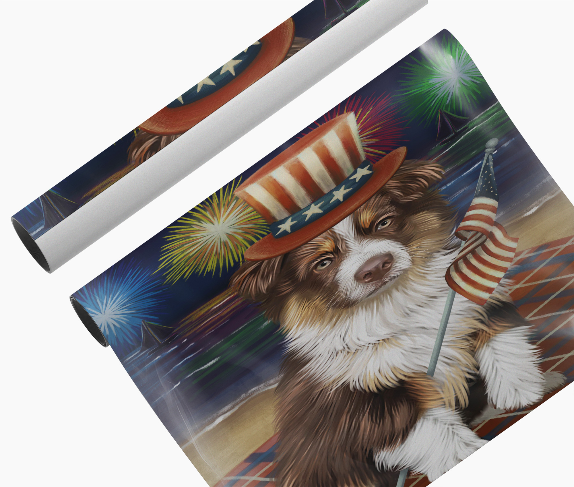 4th of July Fireworks Australian Shepherd Canvas Gift Patriotic Dog Wall Décor