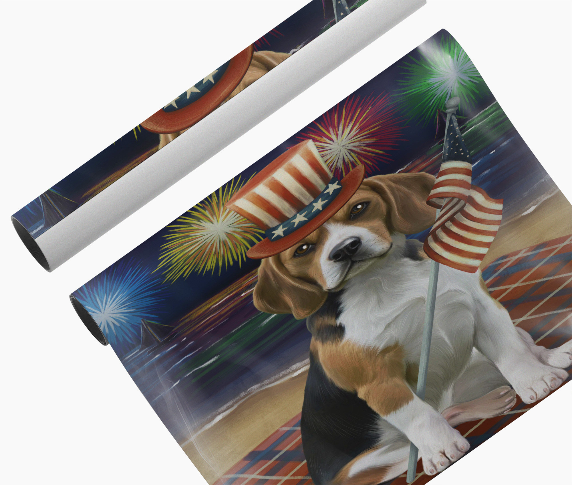 4th July Fireworks Beagle Dad Canvas Gift Patriotic Dog American Flag Wall Décor