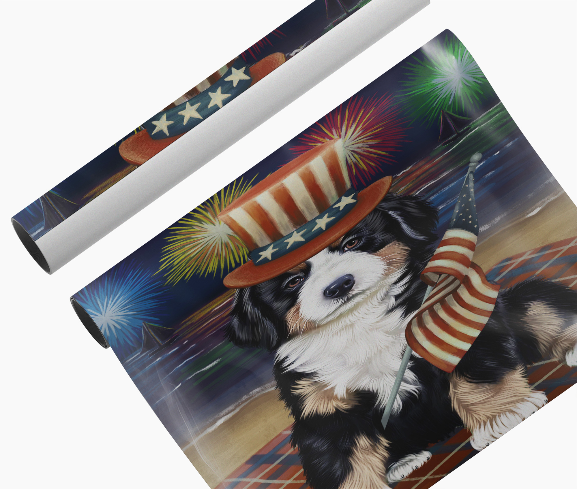4th of July Fireworks Bernese Mountain Dog Canvas Patriotic Wall Decor Print