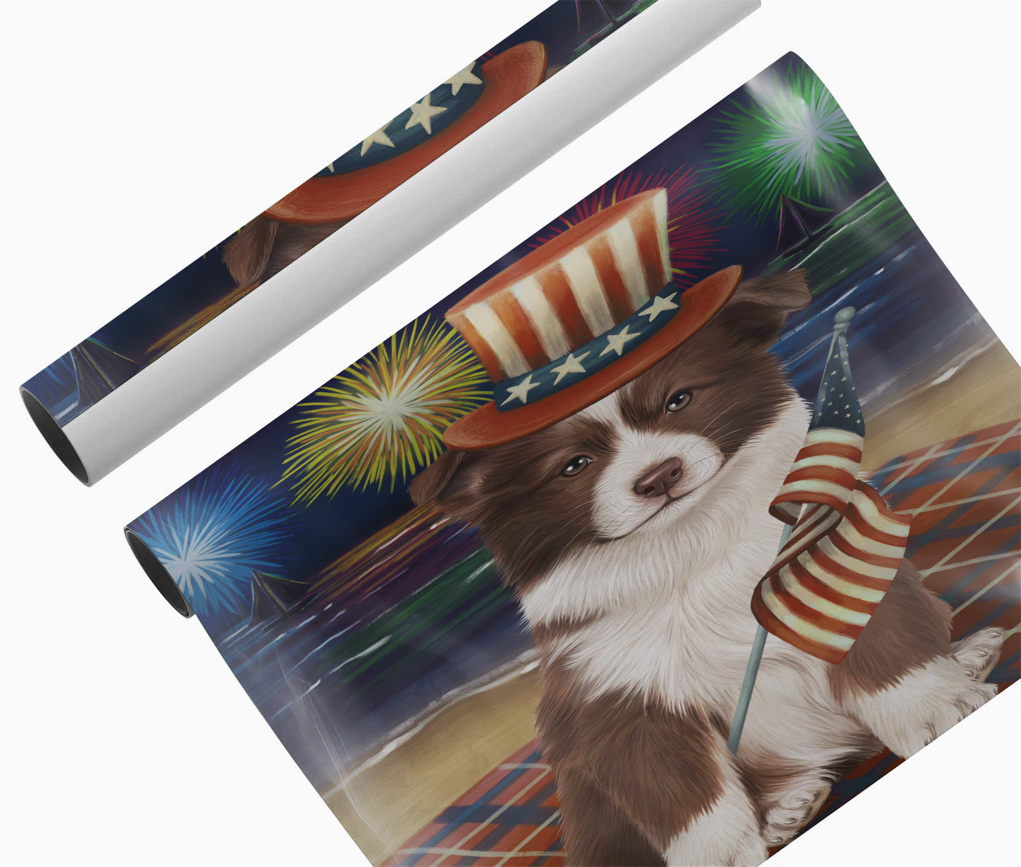 4th of July Fireworks Border Collie Dog Canvas Print Patriotic USA Wall Art Gift