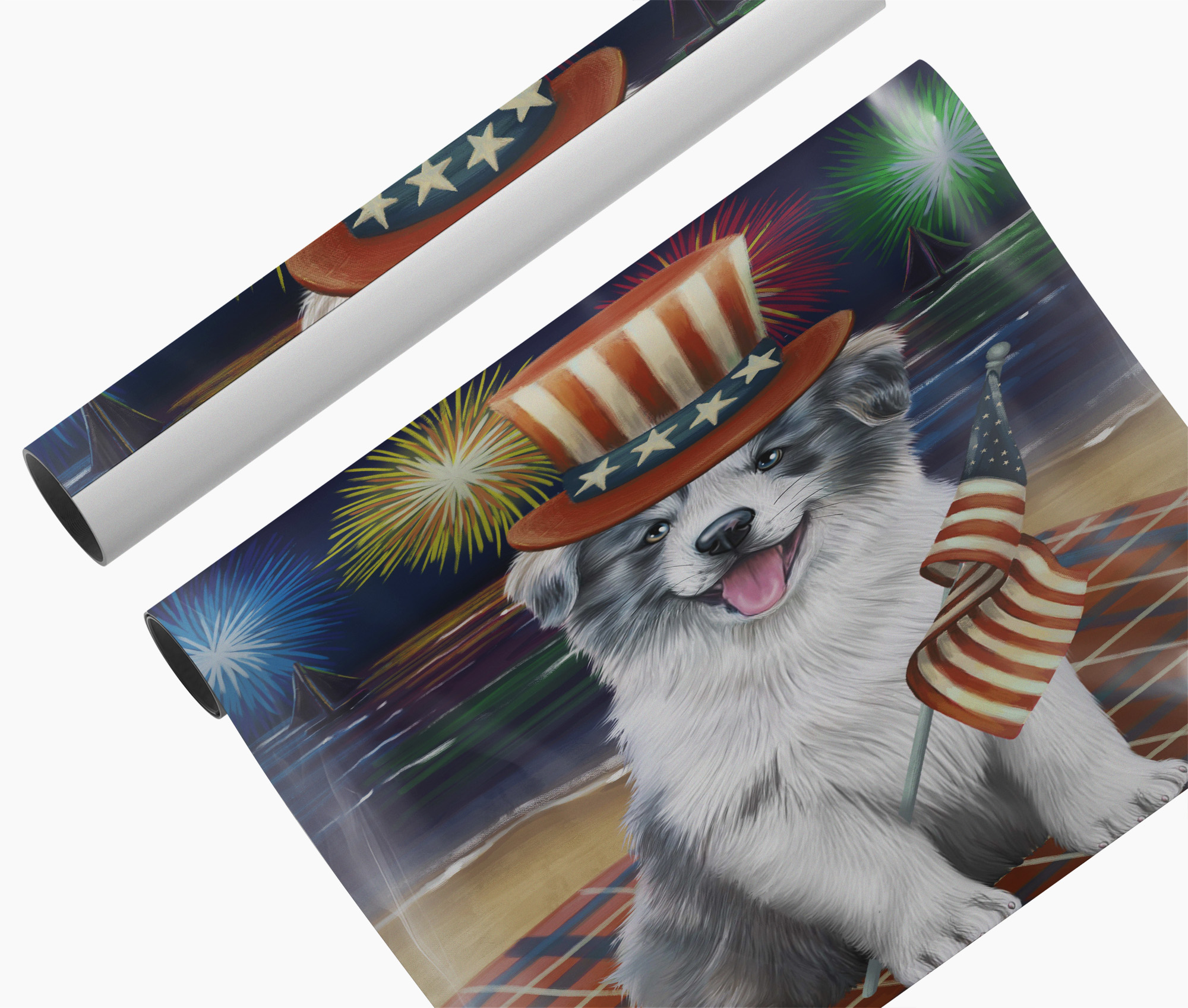 4th July Fireworks Border Collie Dog Wall Art Décor for Patriotic Canvas Print