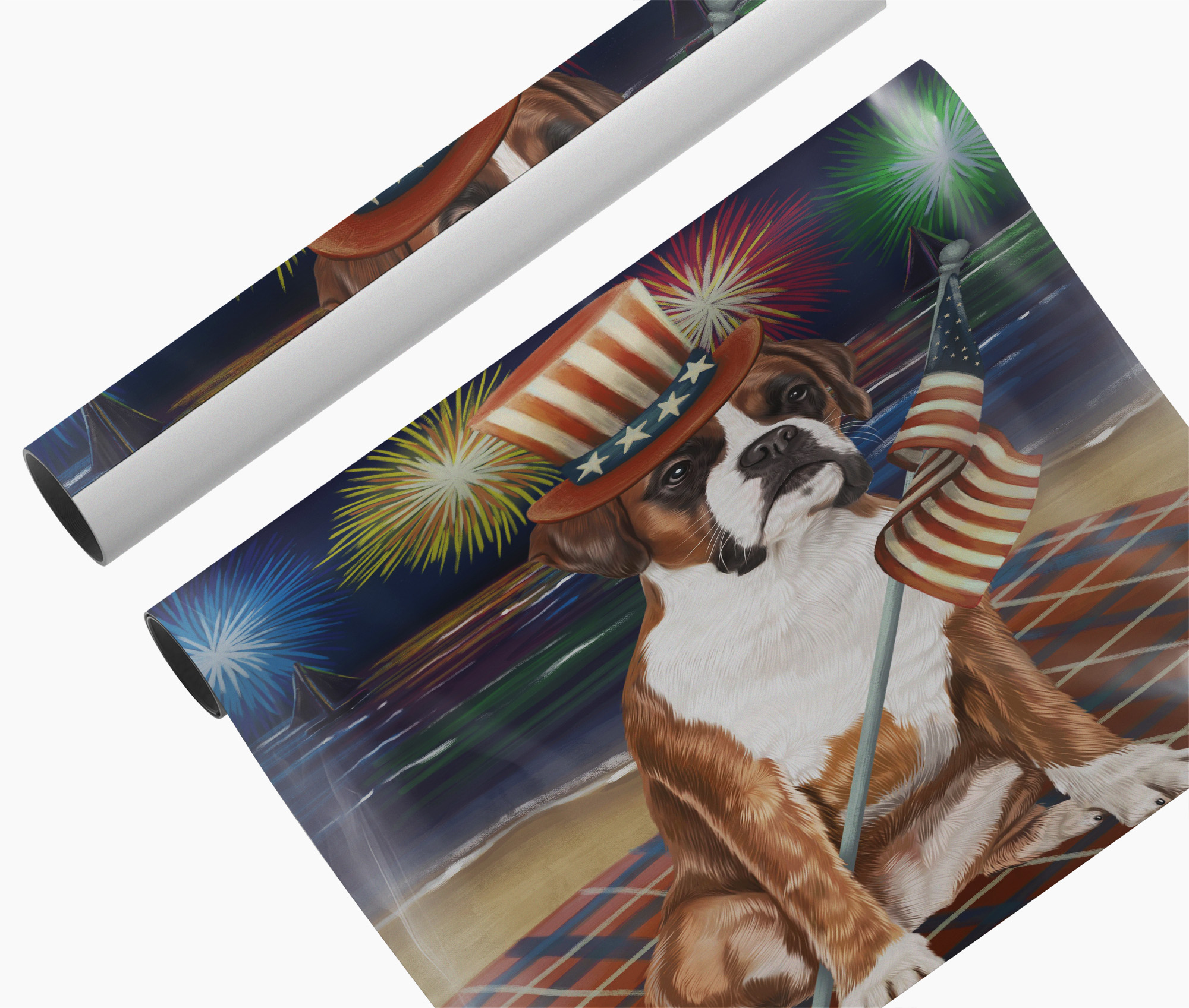 4th of July Fireworks Boxer Dog Print American Flag Décor Patriotic Canvas Art