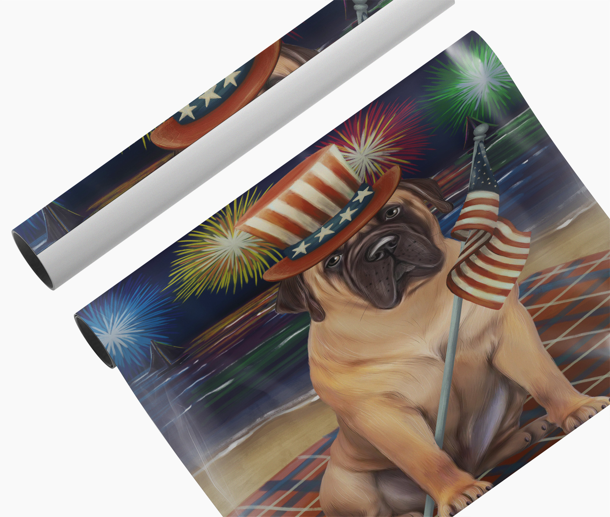 4th July Fireworks Bullmastiff Canvas Art Gift for Dog Dad Patriotic Wall Décor