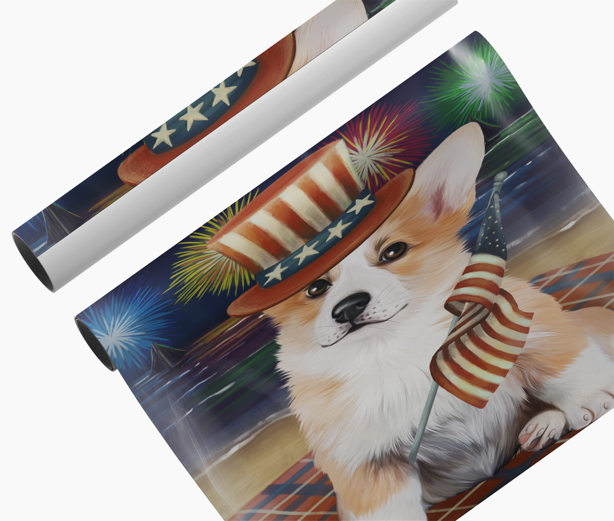 4th of July Fireworks Corgi American Flag Dog Wall Art Patriotic Canvas Print