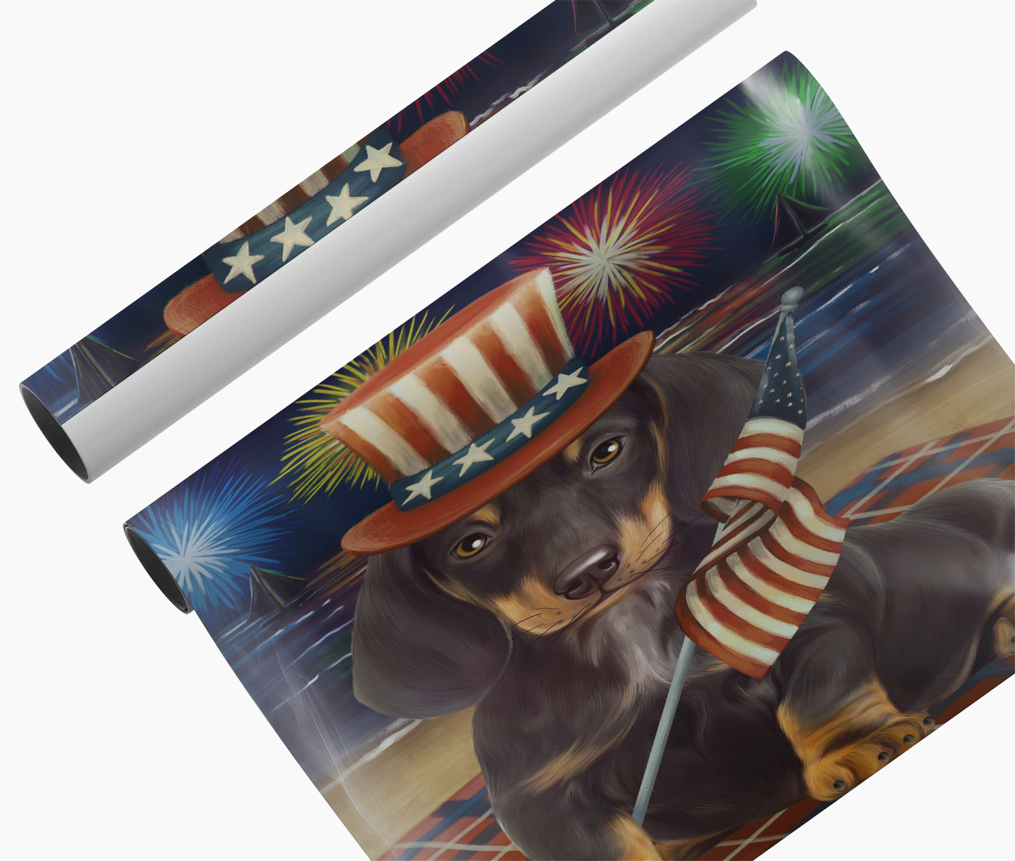 Dachshund Dog Patriotic Canvas Wall Art USA Flag Dog 4th July Fireworks Poster