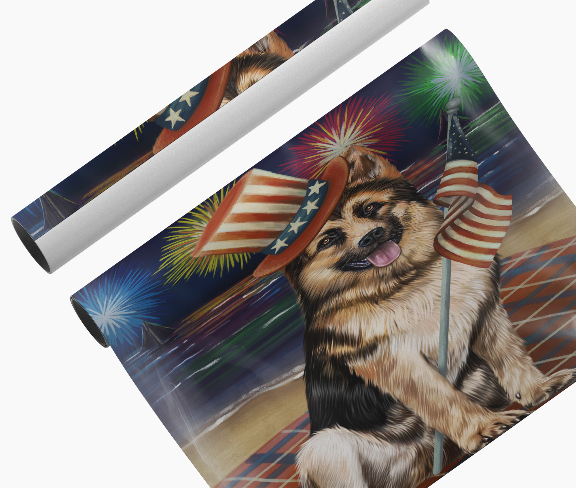 4th of July Fireworks German Shepherd Dog Framed Wall Art Poster Canvas Print