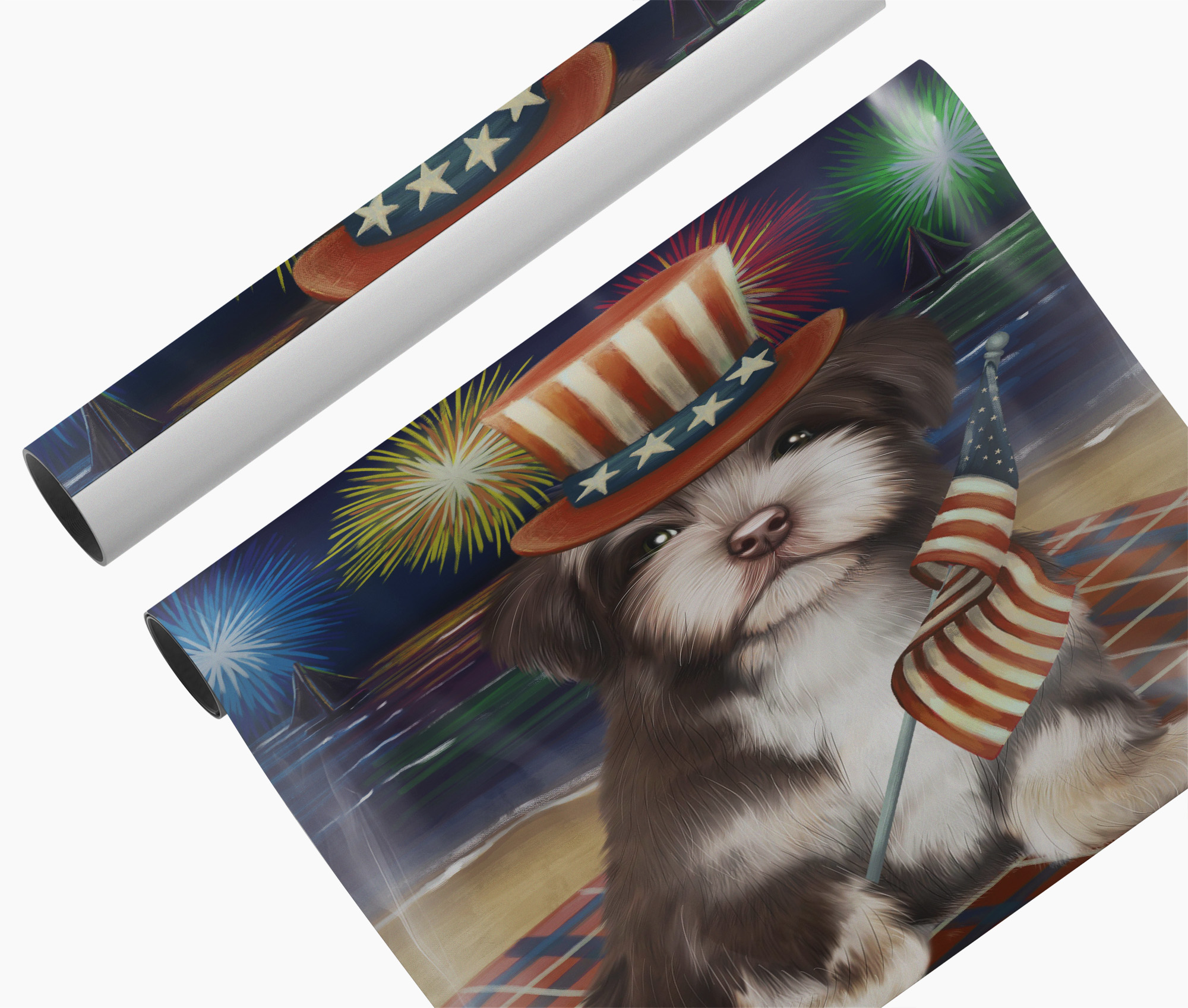 4th of July Fireworks Havanese American Flag Dog Wall Art Patriotic Canvas Print