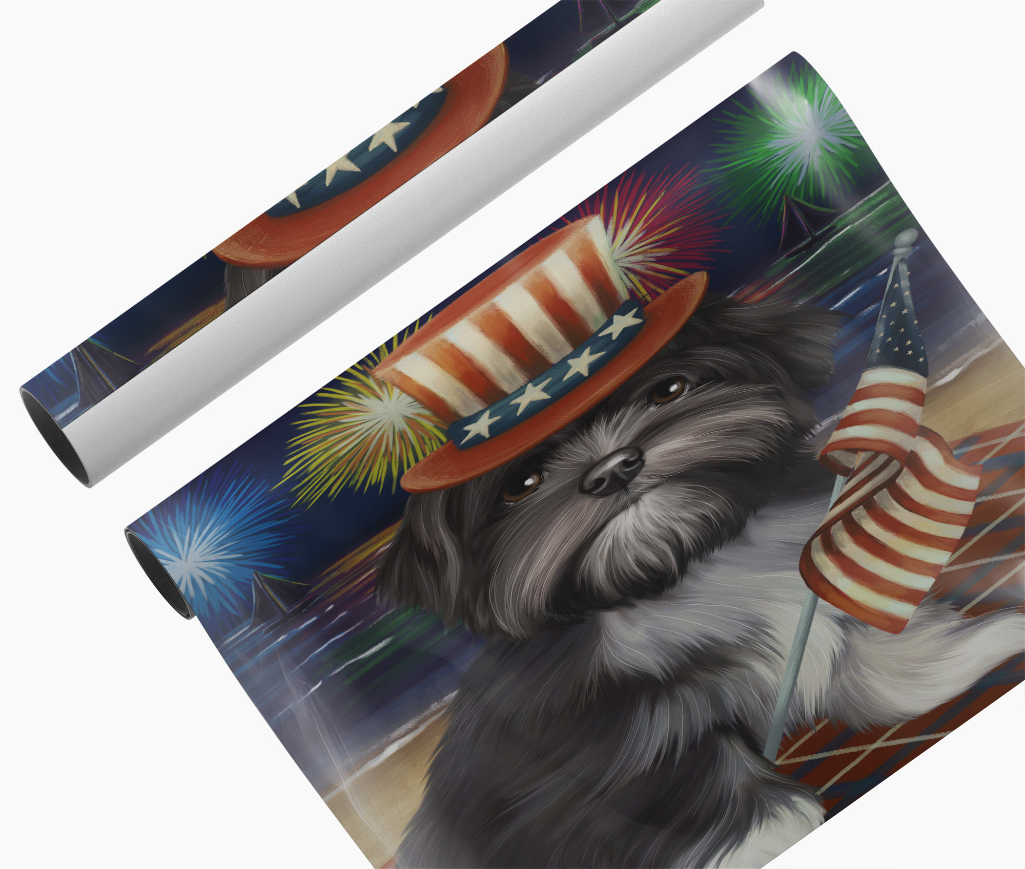 4th July Fireworks Lhasa Apso Puppy Canvas Gift for Dog Lovers Patriotic Décor