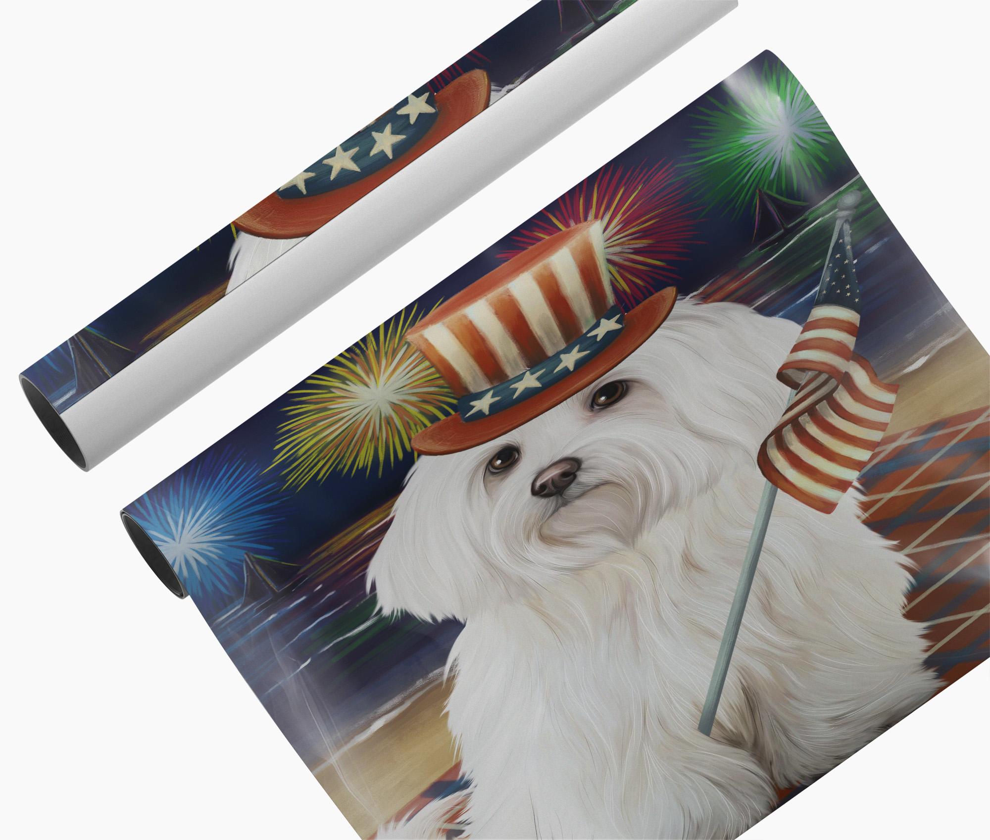 4th of July Fireworks Maltese Canvas Wall Art Patriotic Dog Mom Home Décor Gifts