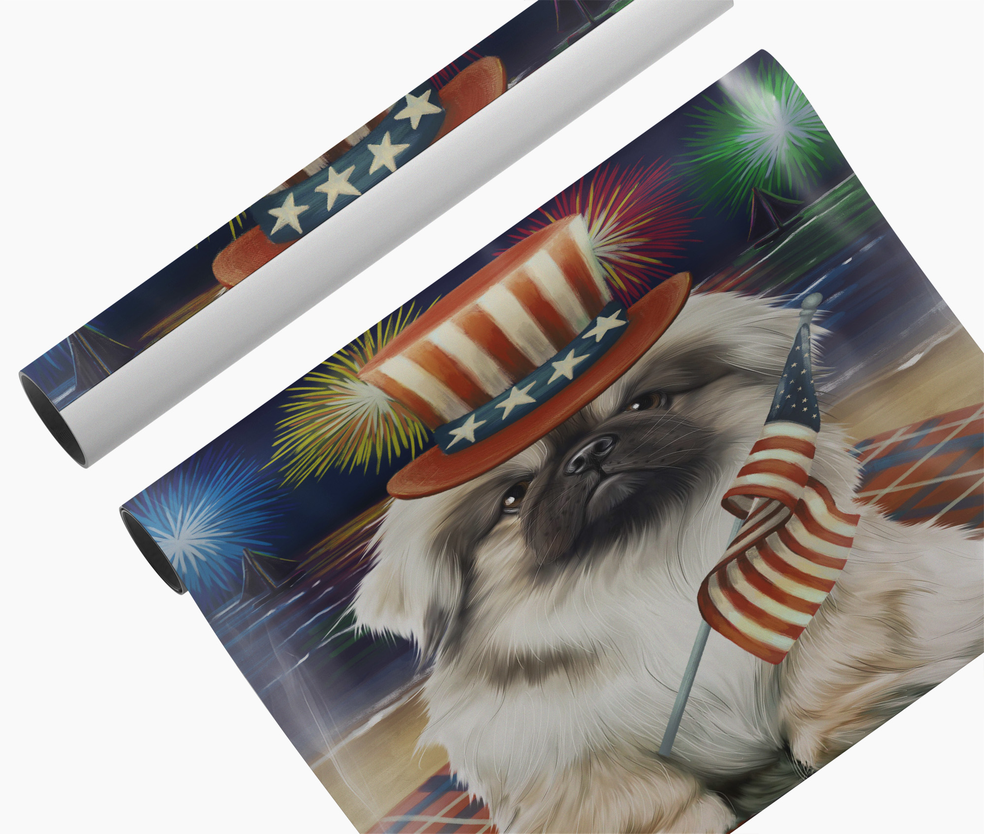 Pekingese Patriotic Canvas Wall Art USA Flag Dog 4th of July Fireworks Poster