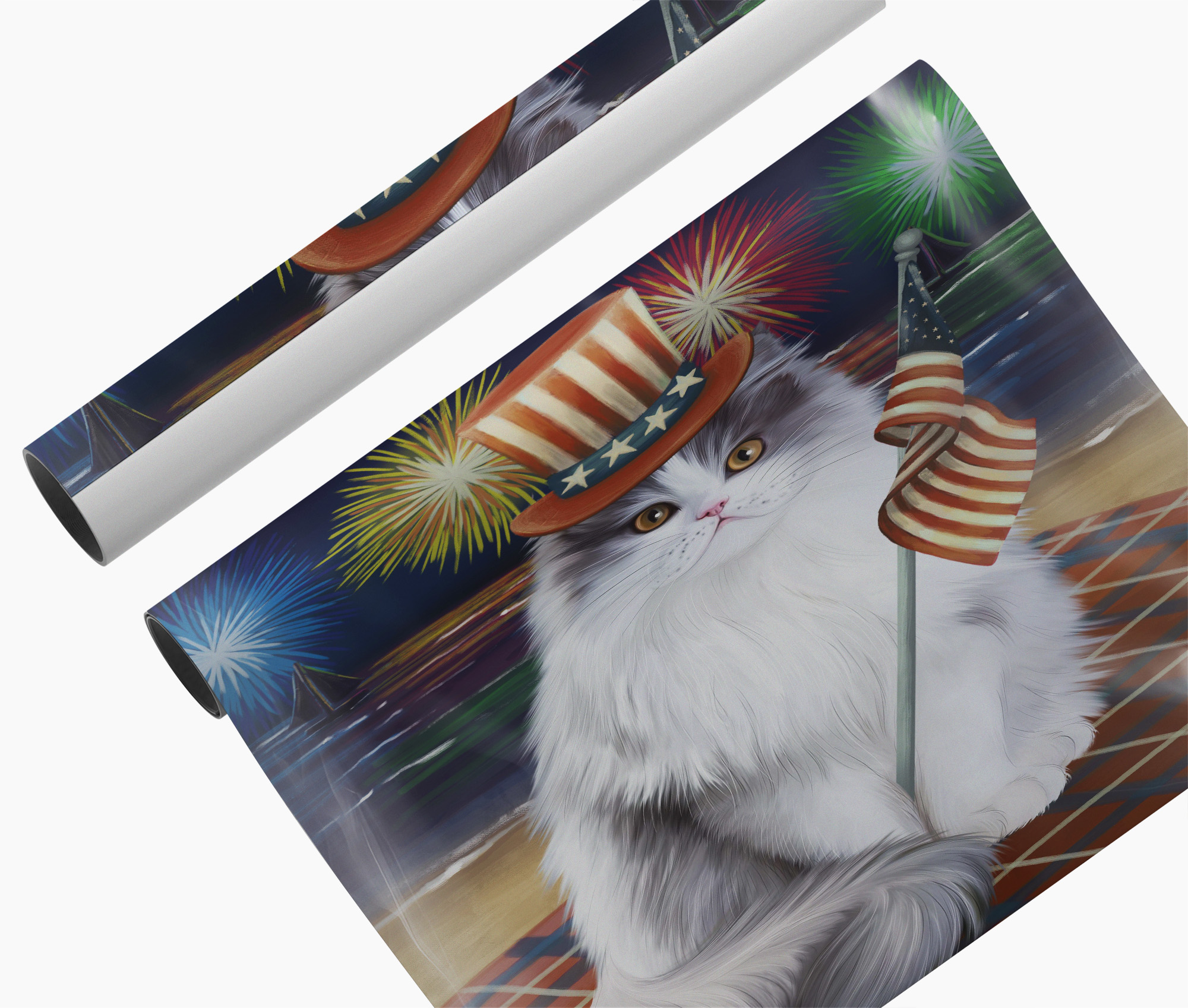 4th of July Fireworks Persian Cat Canvas Wall Art Independence Celebration Décor