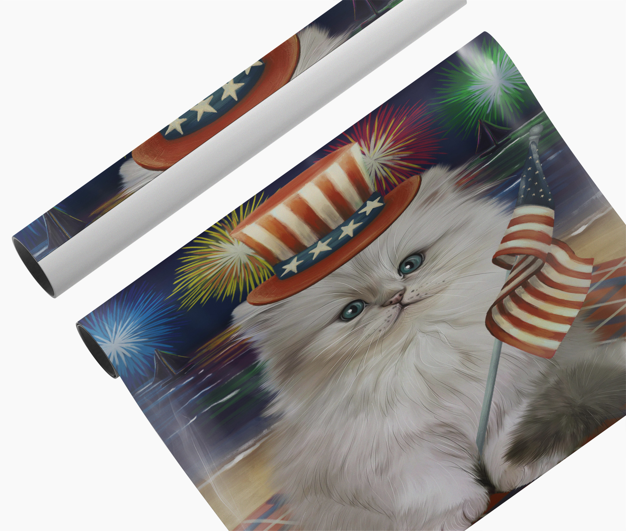 4th of July Fireworks Persian Cat Patriotic Wall Art Canvas Cat Lover Home Decor