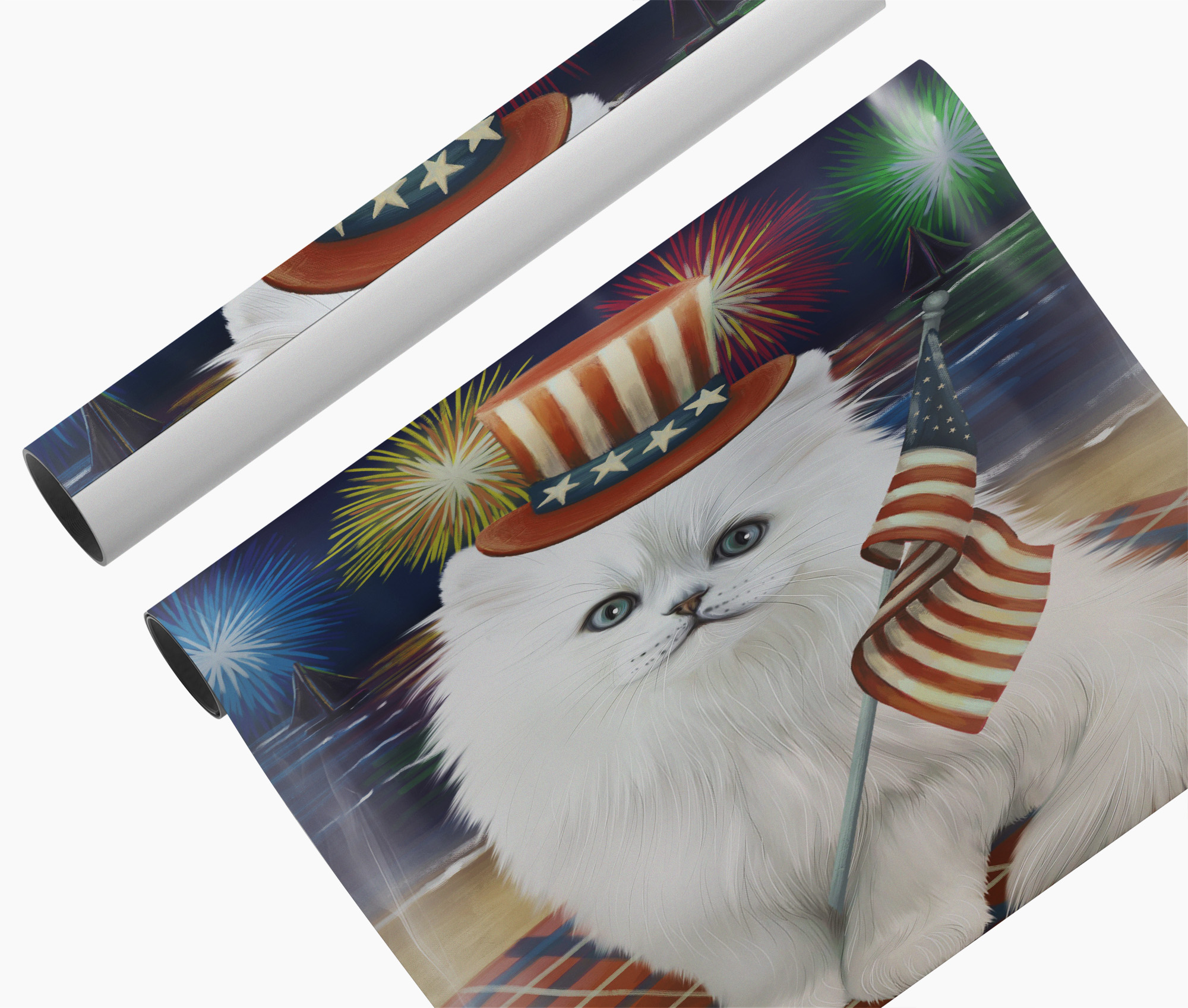 4th of July Fireworks Persian Cat Canvas Print Patriotic Wall Art Home Décor