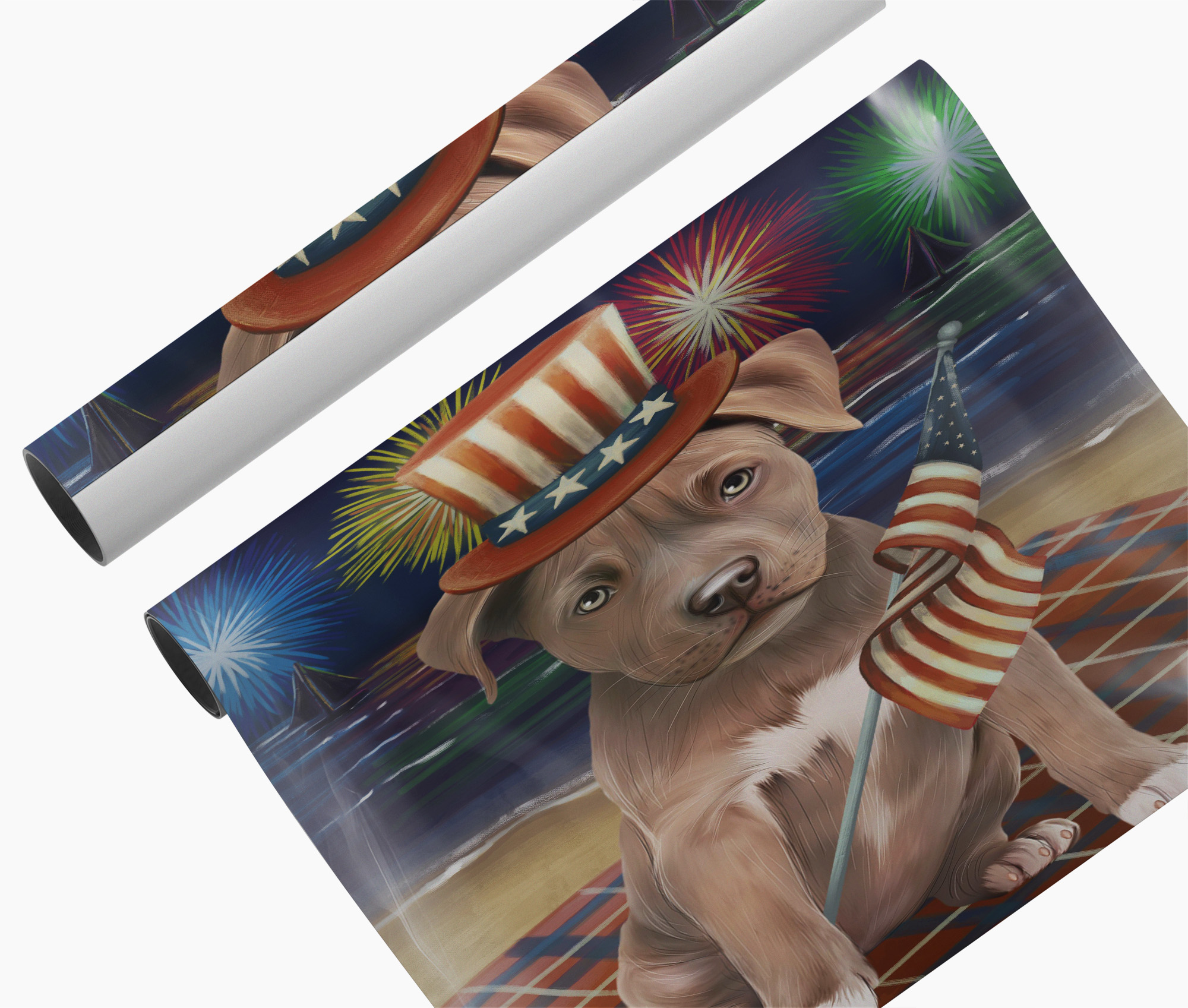 4th of July Fireworks Pitbull Dog Canvas Wall Art Gift for Pet Patriotic Décor