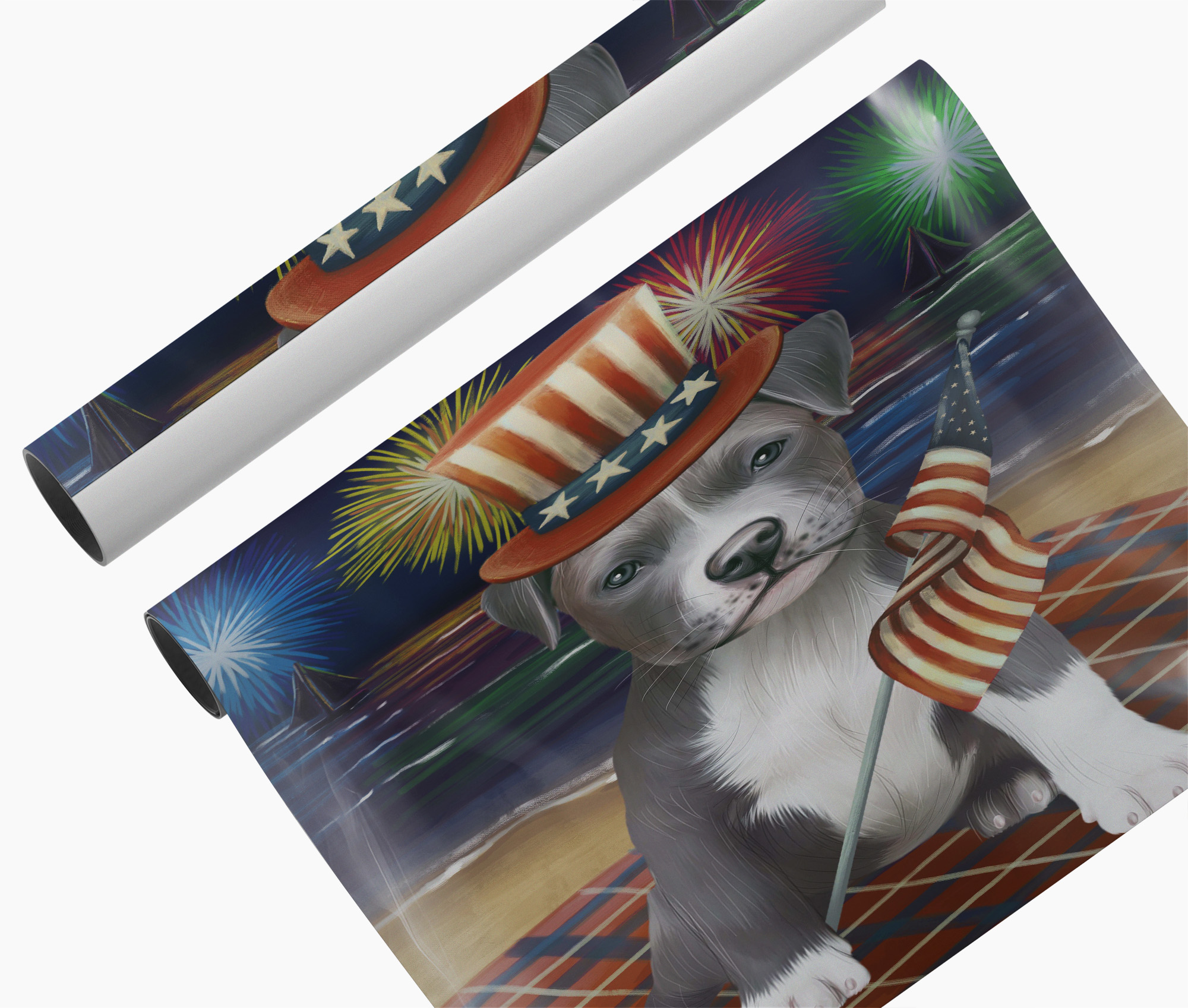 4th of July Fireworks Pitbull Dog Canvas Wall Art Independence Celebration Décor