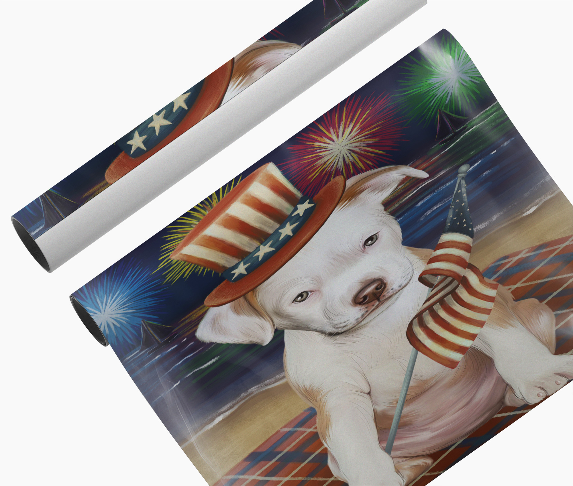 4th of July Fireworks Pitbull Dog Canvas Print Patriotic USA Wall Art Home Décor