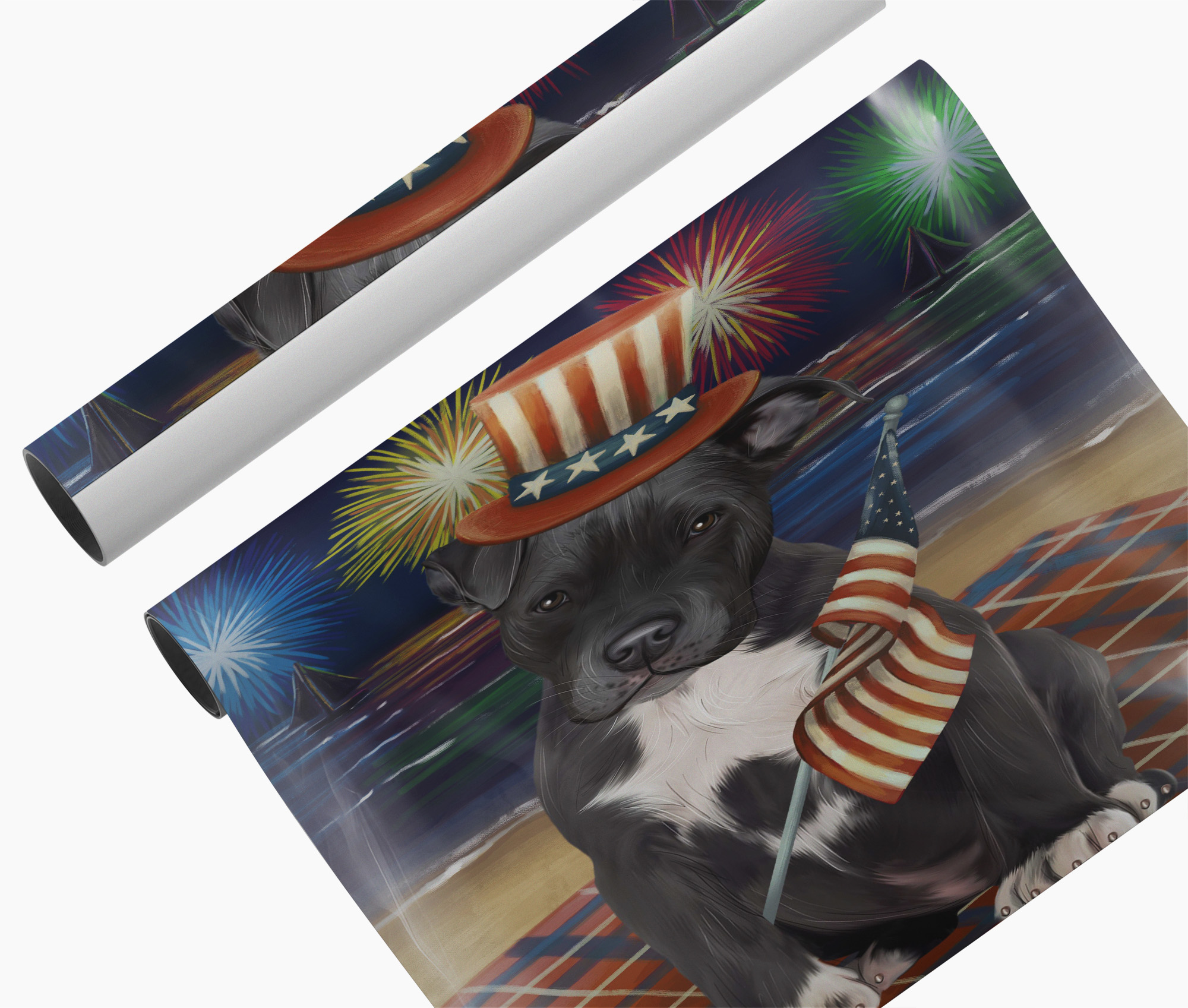 4th of July Fireworks Pitbull Dog Wall Art Décor for Patriotic Canvas Print
